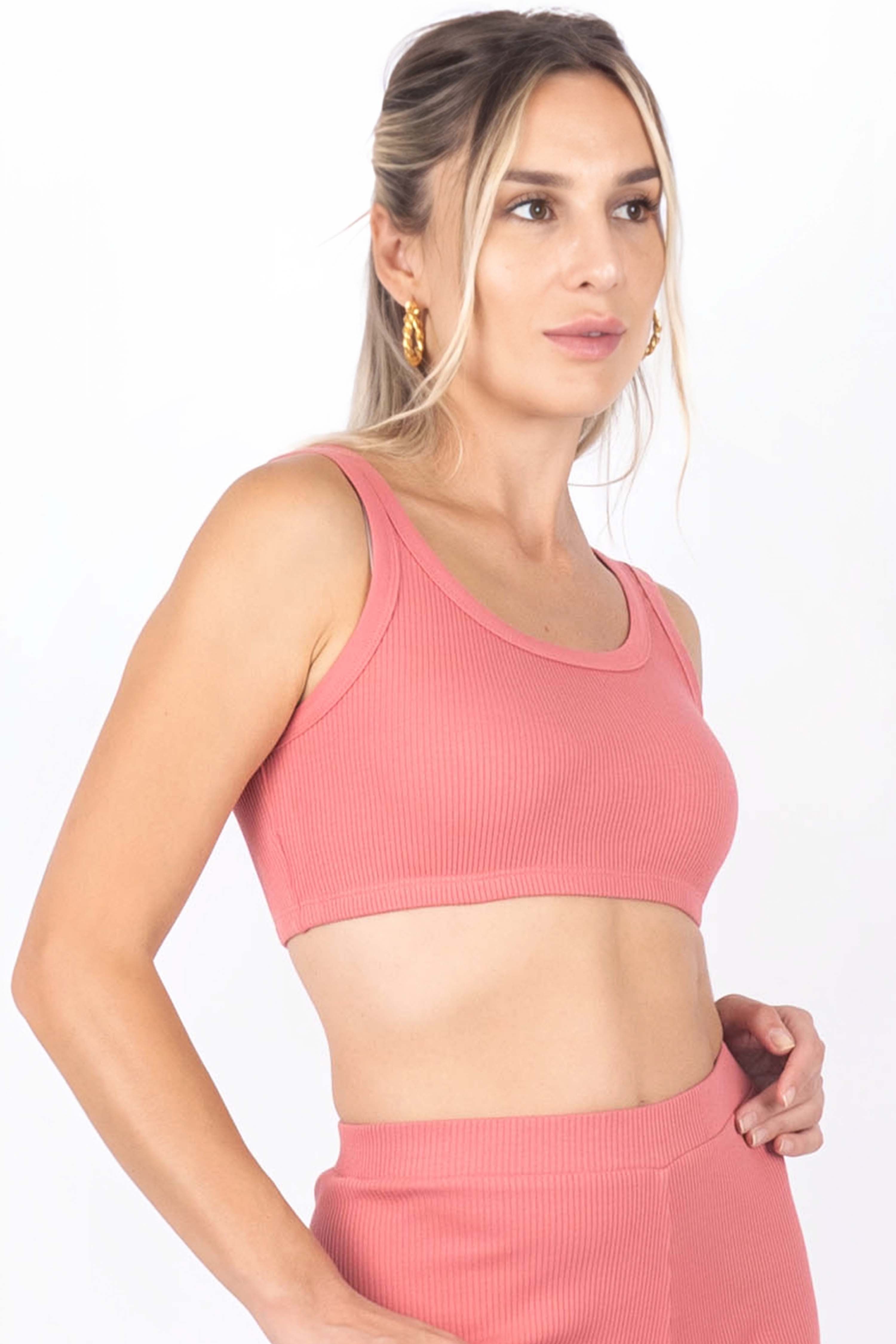 Kadın Fitilli Crop Top  - Mercan C513