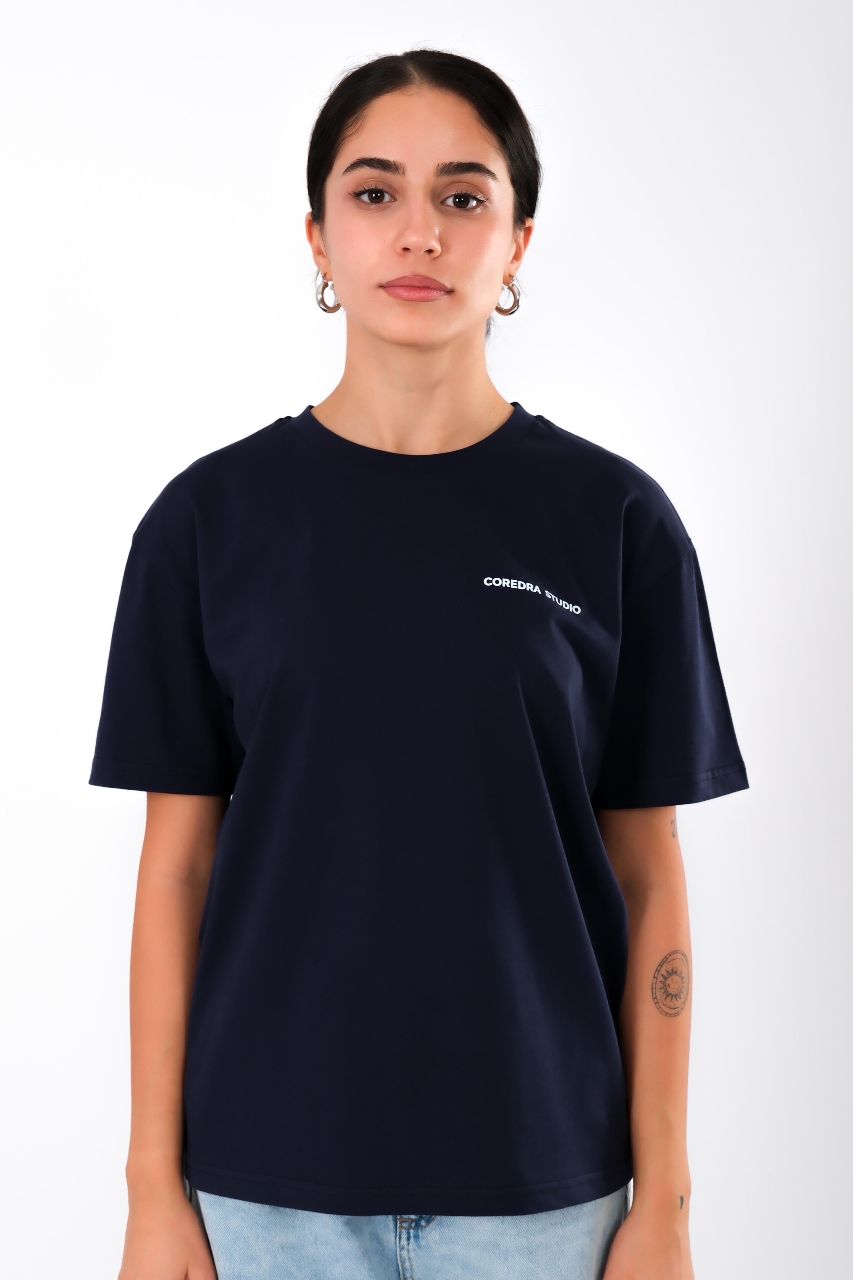 Coredra Studio Lacivert  - Relaxed Fit T-Shirt Kadın C501