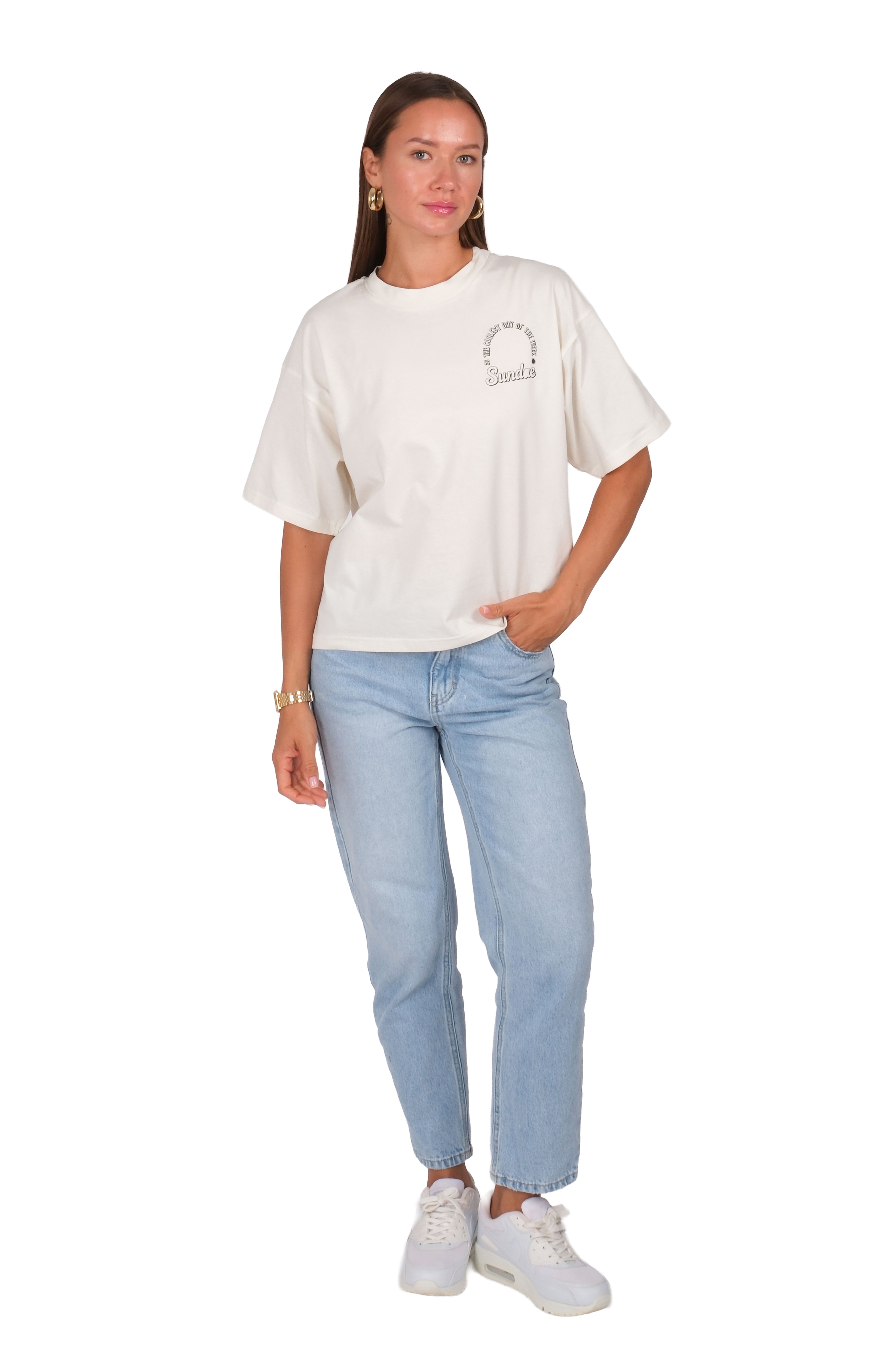 Sundea Boxed Fit Kadın T-Shirt Ekru C590