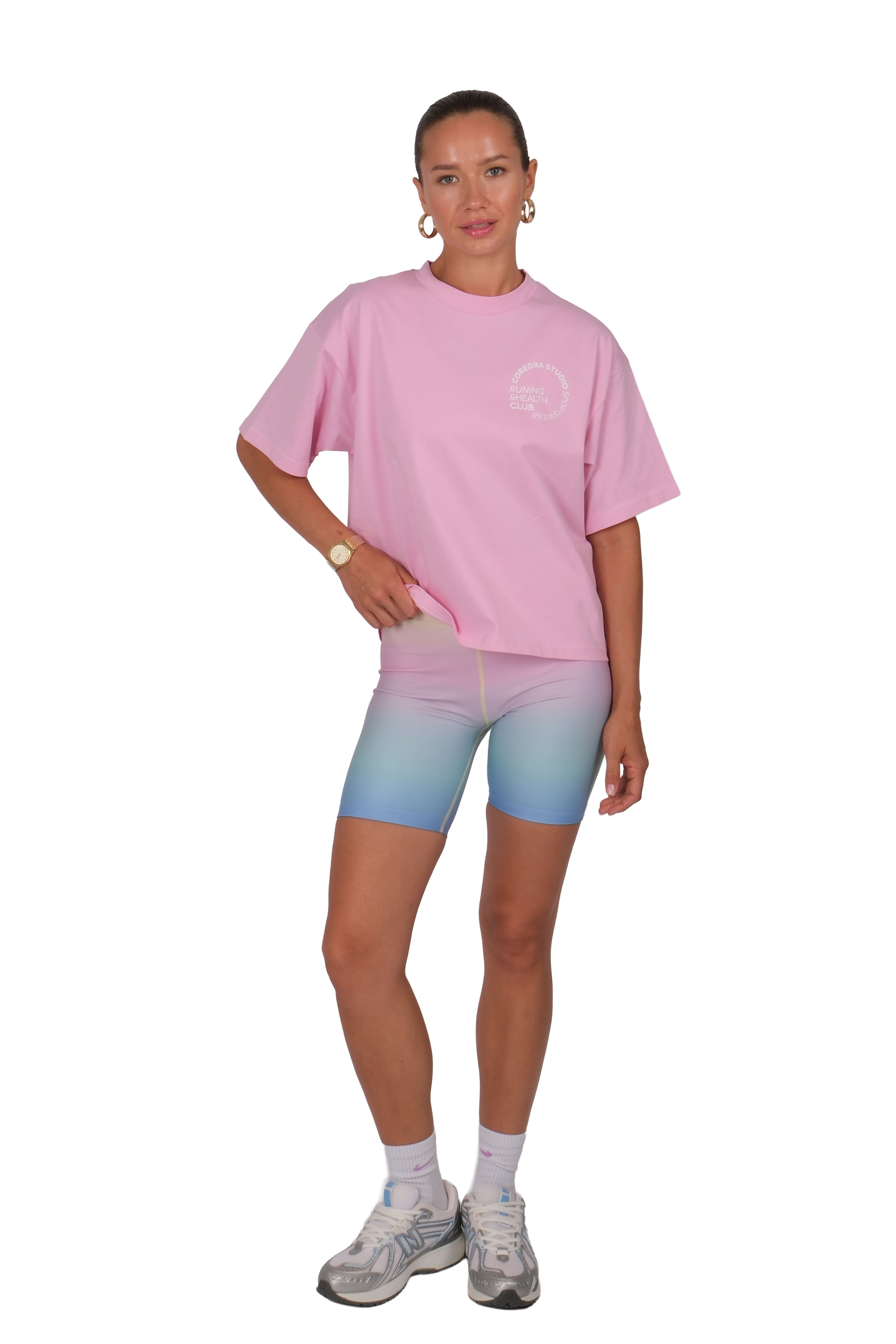 Runing And Health Club Boxed Fit Kadın T-Shirt Pembe C590