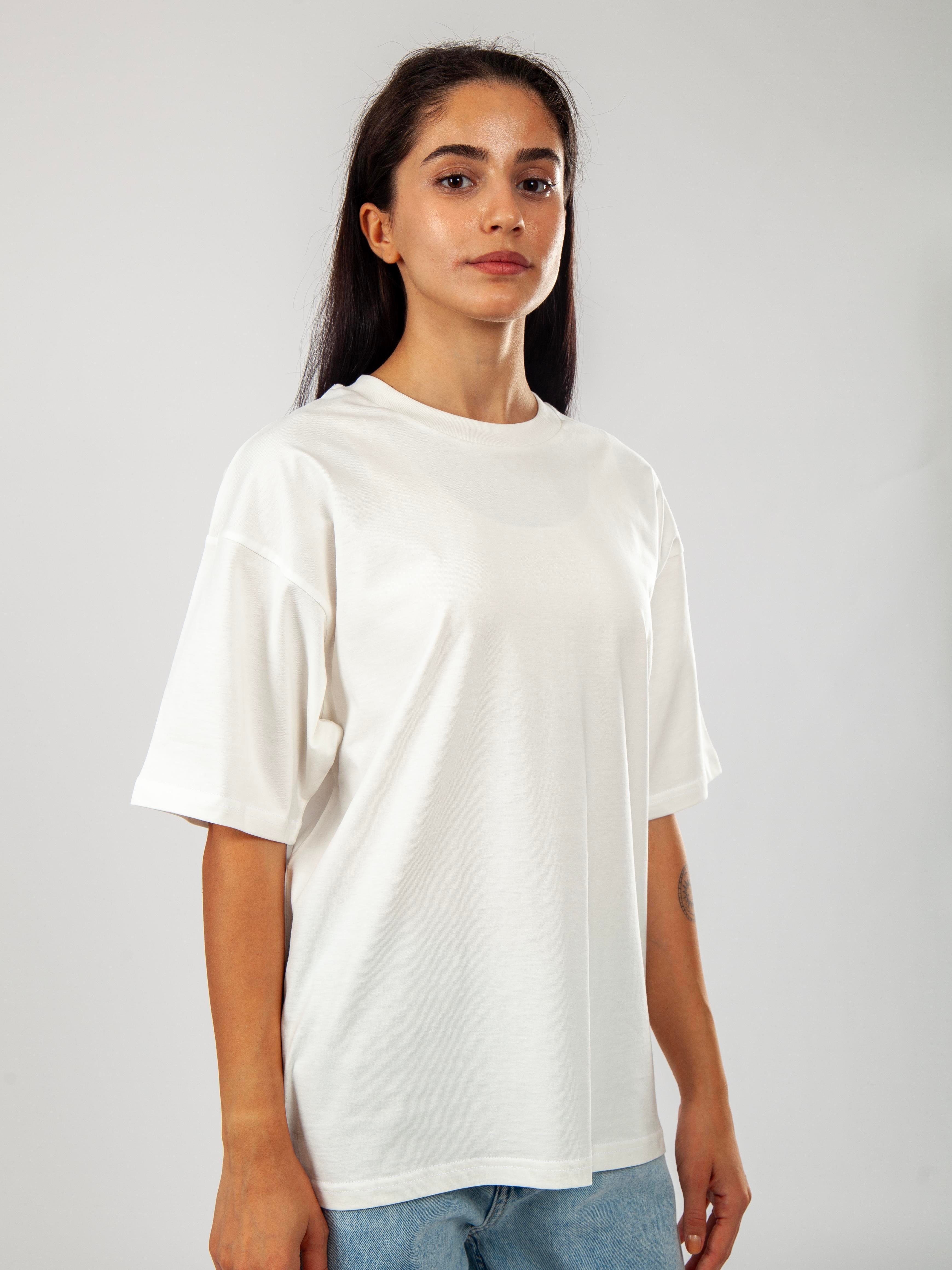 Basic Oversize T-Shirt Kadın - Ekru C101