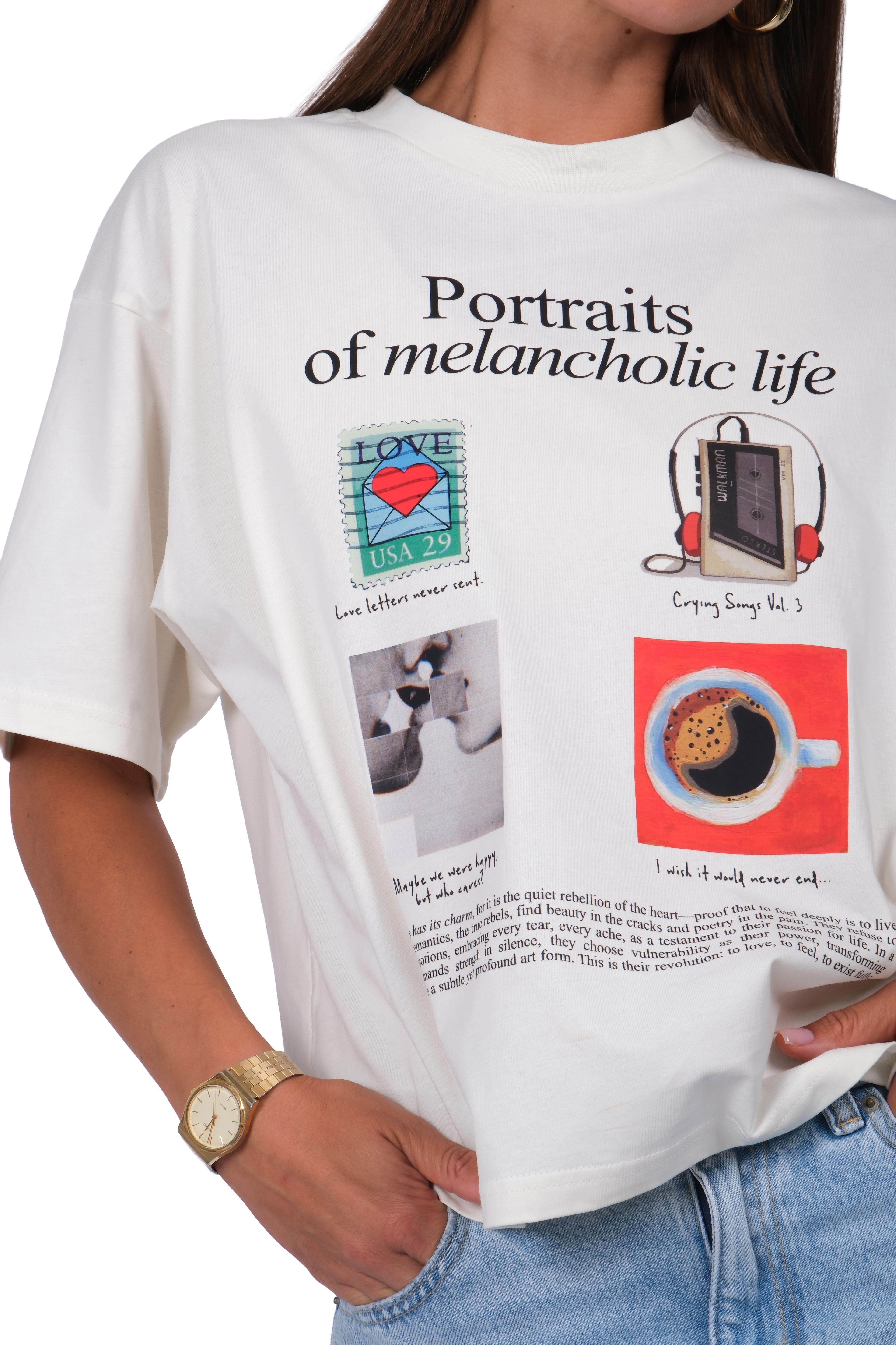 Melancholic Life Boxed Fit Kadın T-Shirt Ekru C590