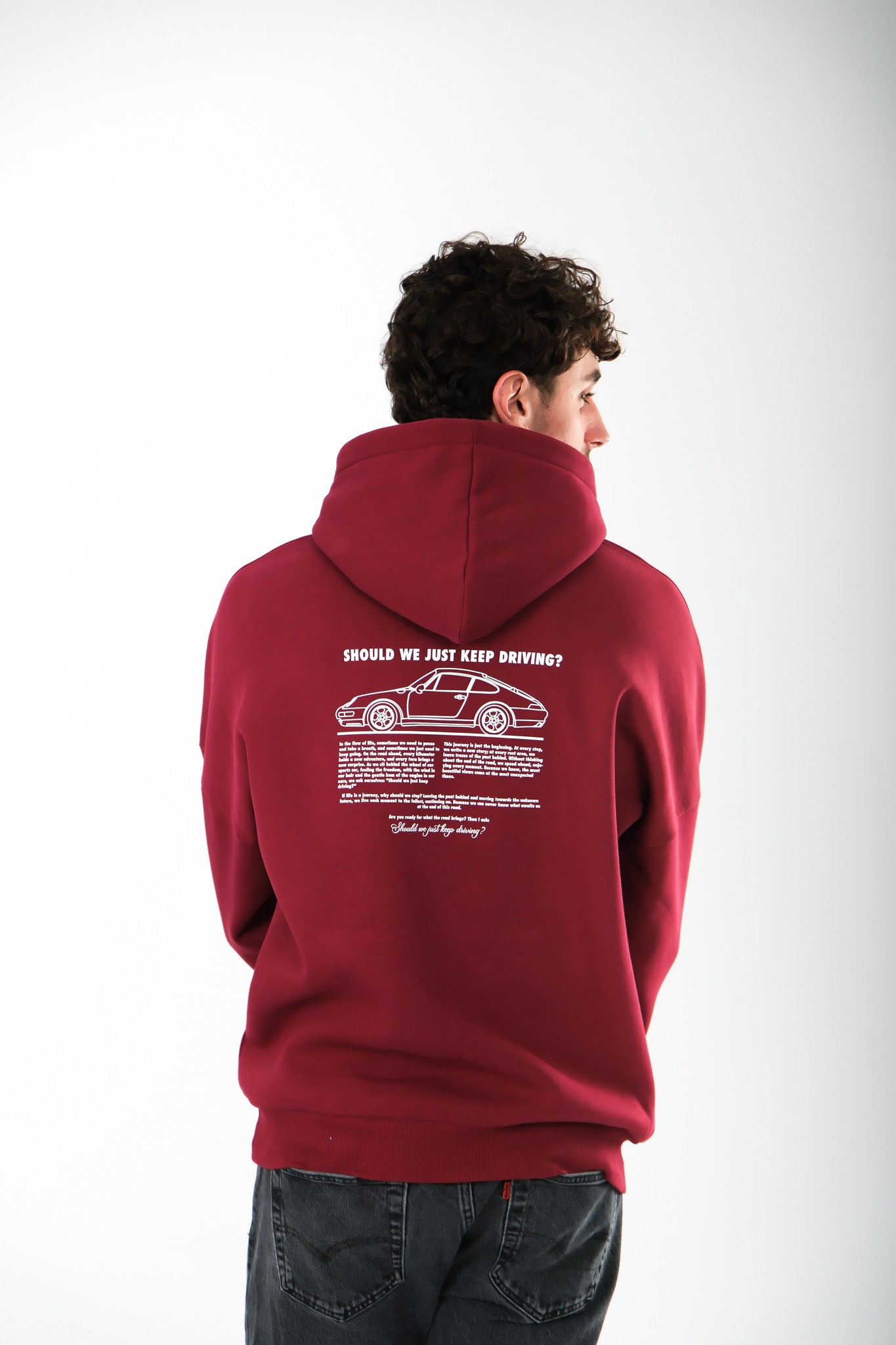 Just Keep Driving Oversize Fit Hoodie Erkek - Bordo C107