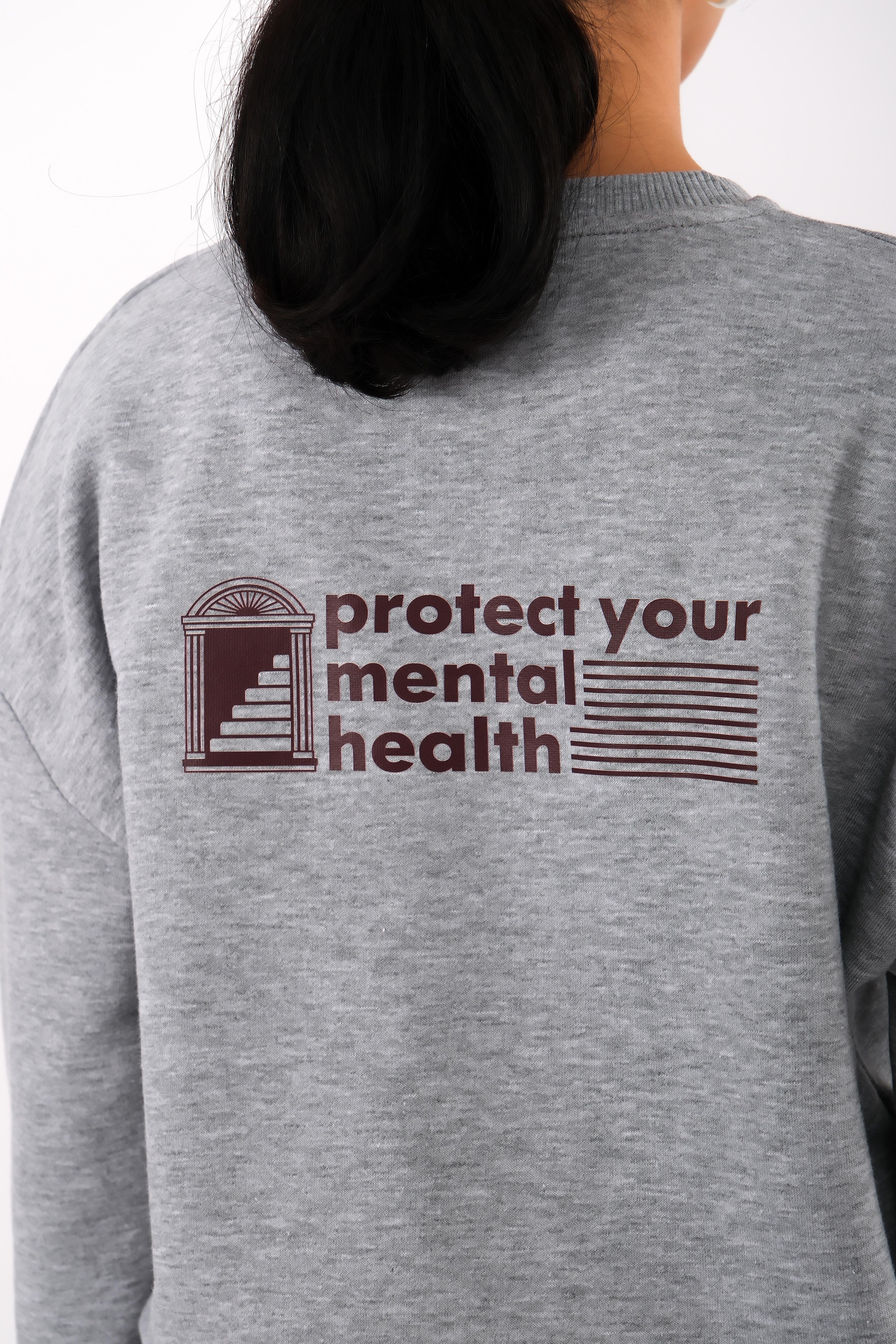 Protect Your Mental Health Relaxed Fit Sweatshirt Kadın - Gri C504