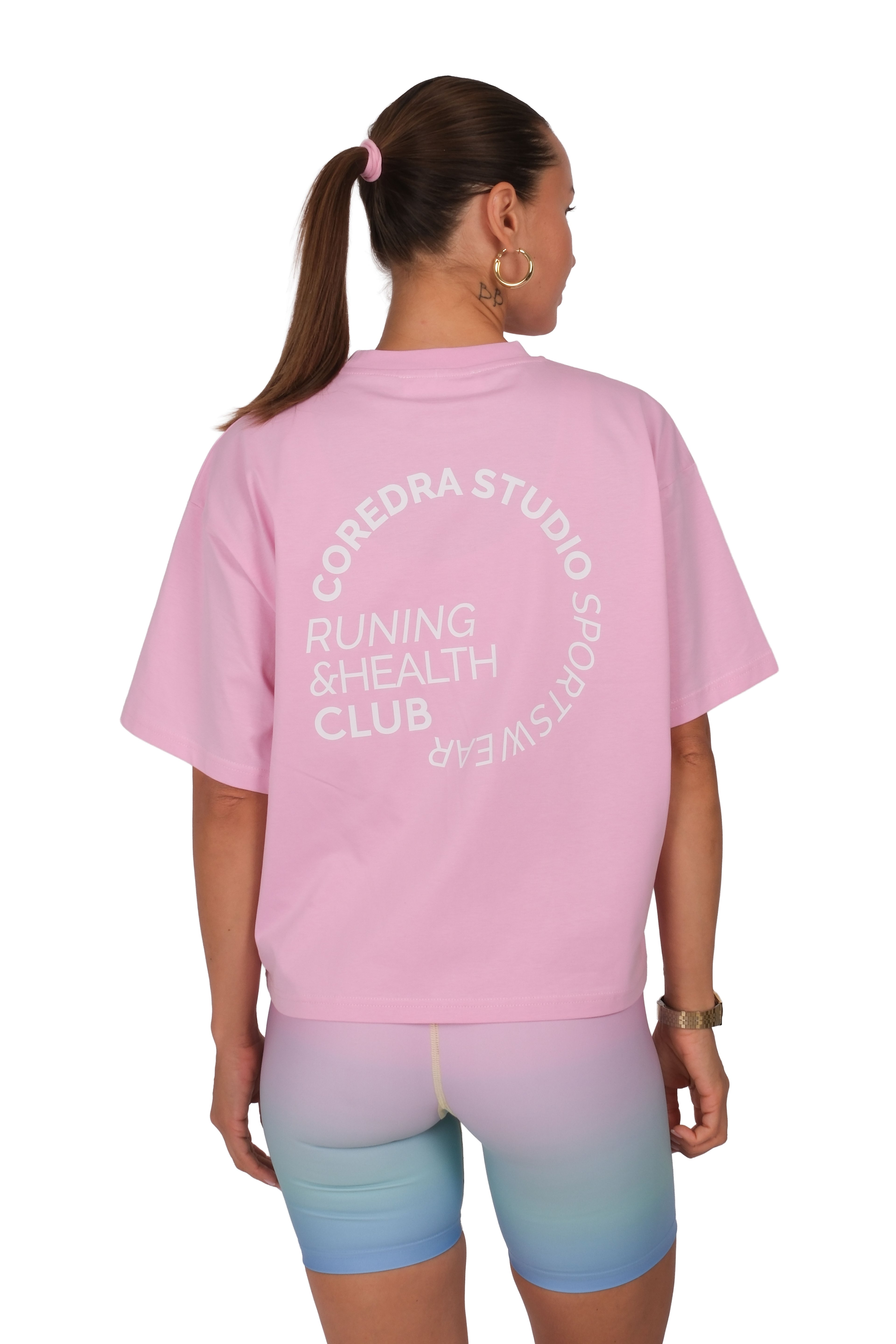 Runing And Health Club Boxed Fit Kadın T-Shirt Pembe C590