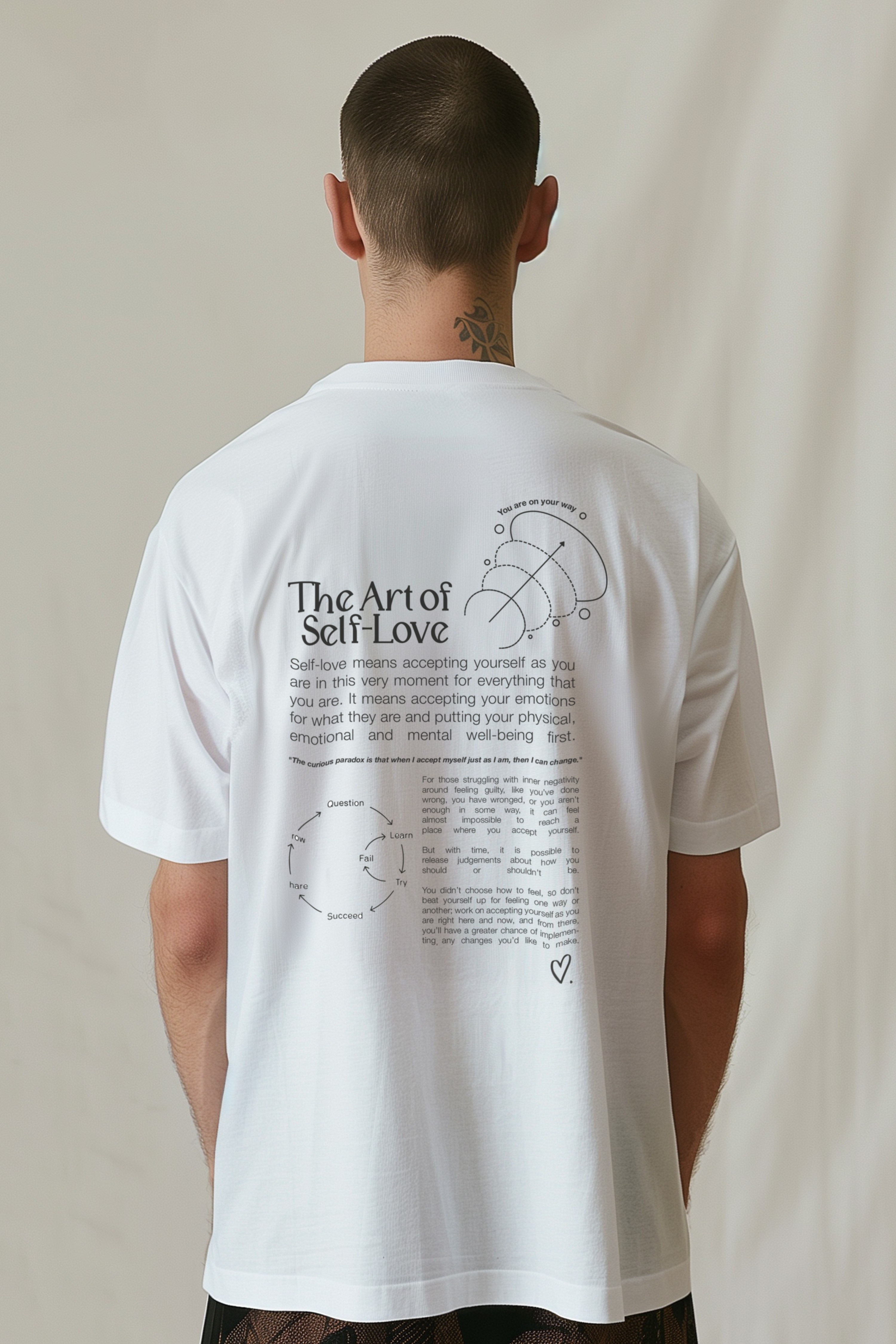 Self Love Oversize T-Shirt Erkek - Beyaz