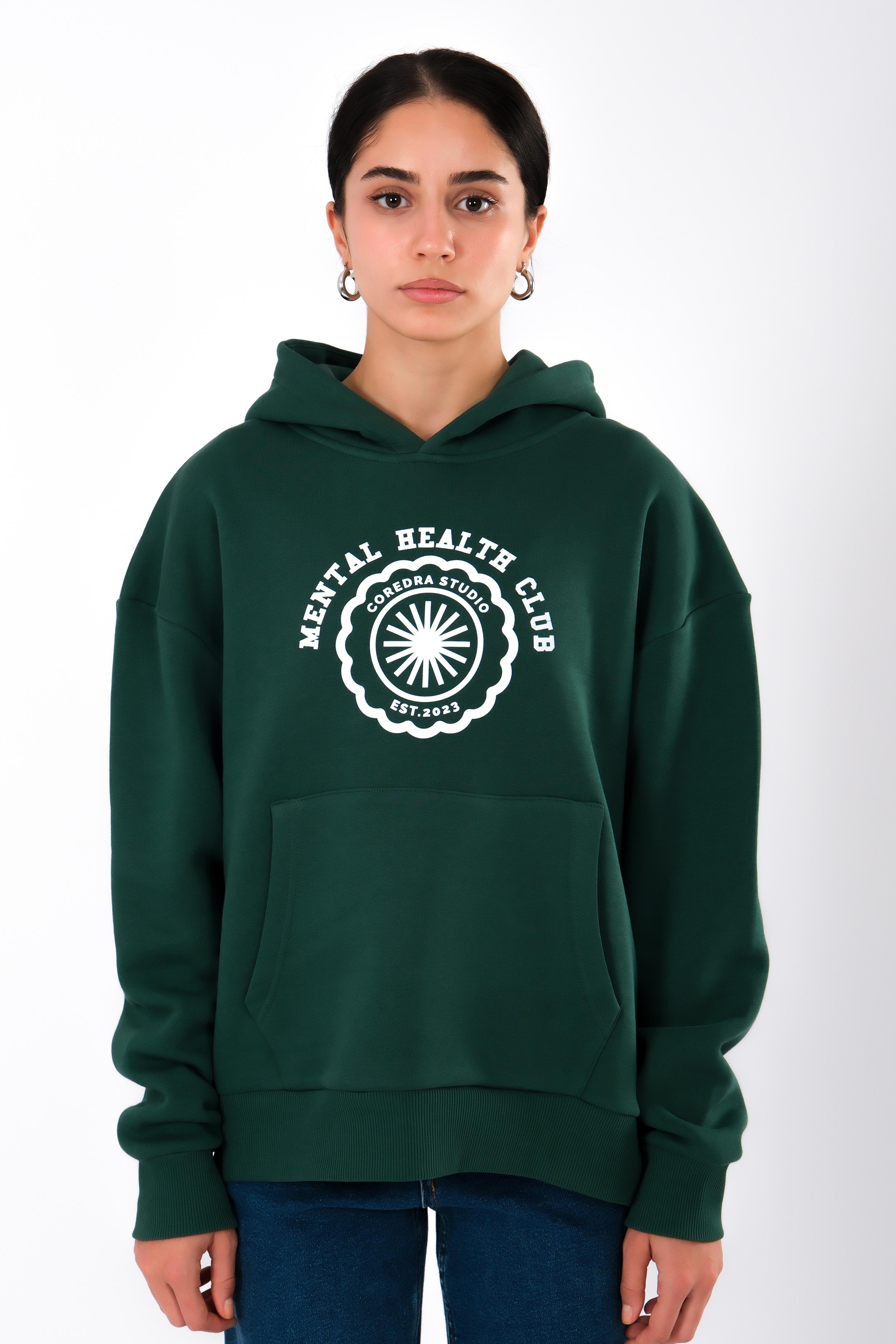 Mental Health Club Relaxed Fit Hoodie Kadın - Yeşil C503