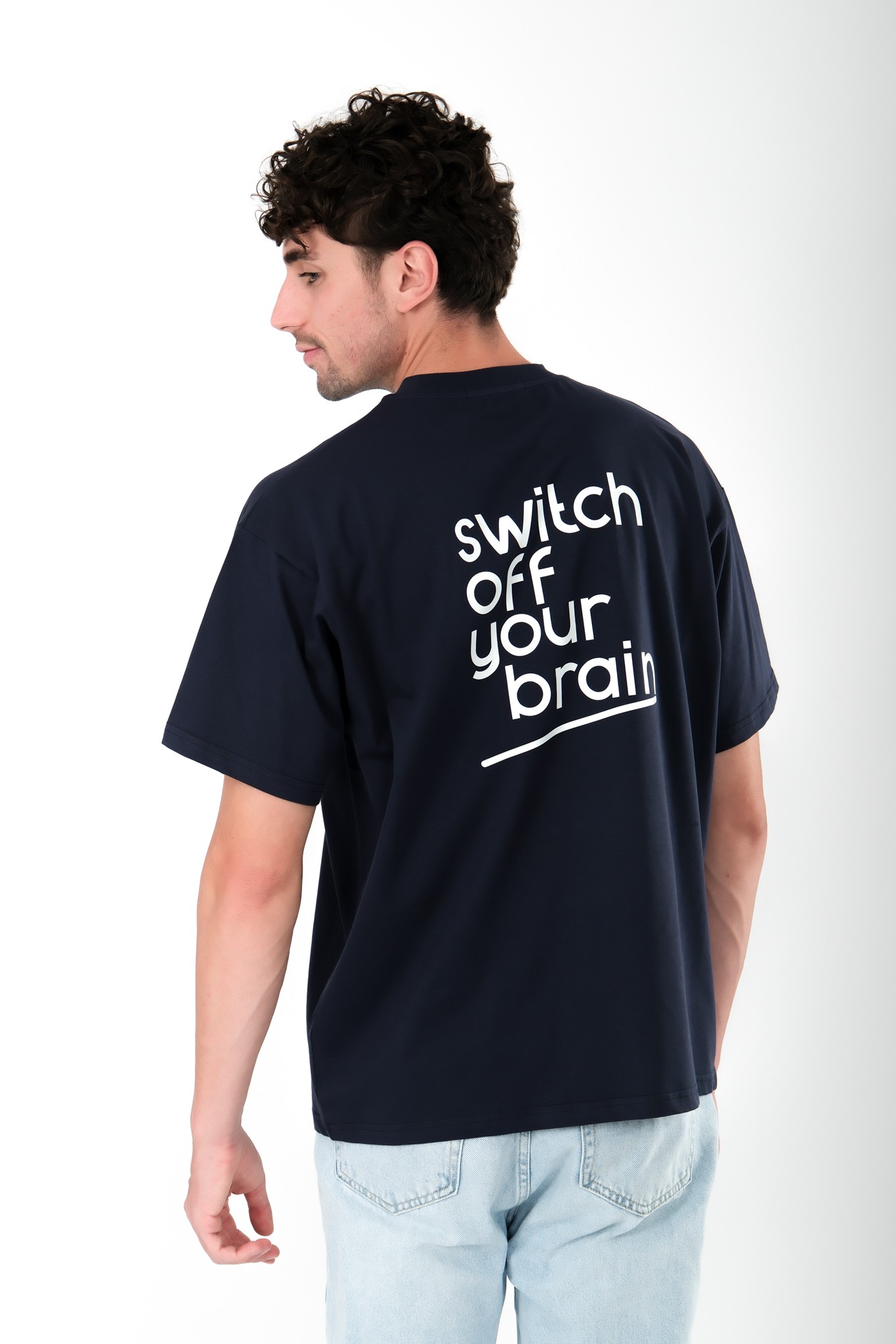 Switch Off Oversize Fit T-Shirt Erkek -  Lacivert C101