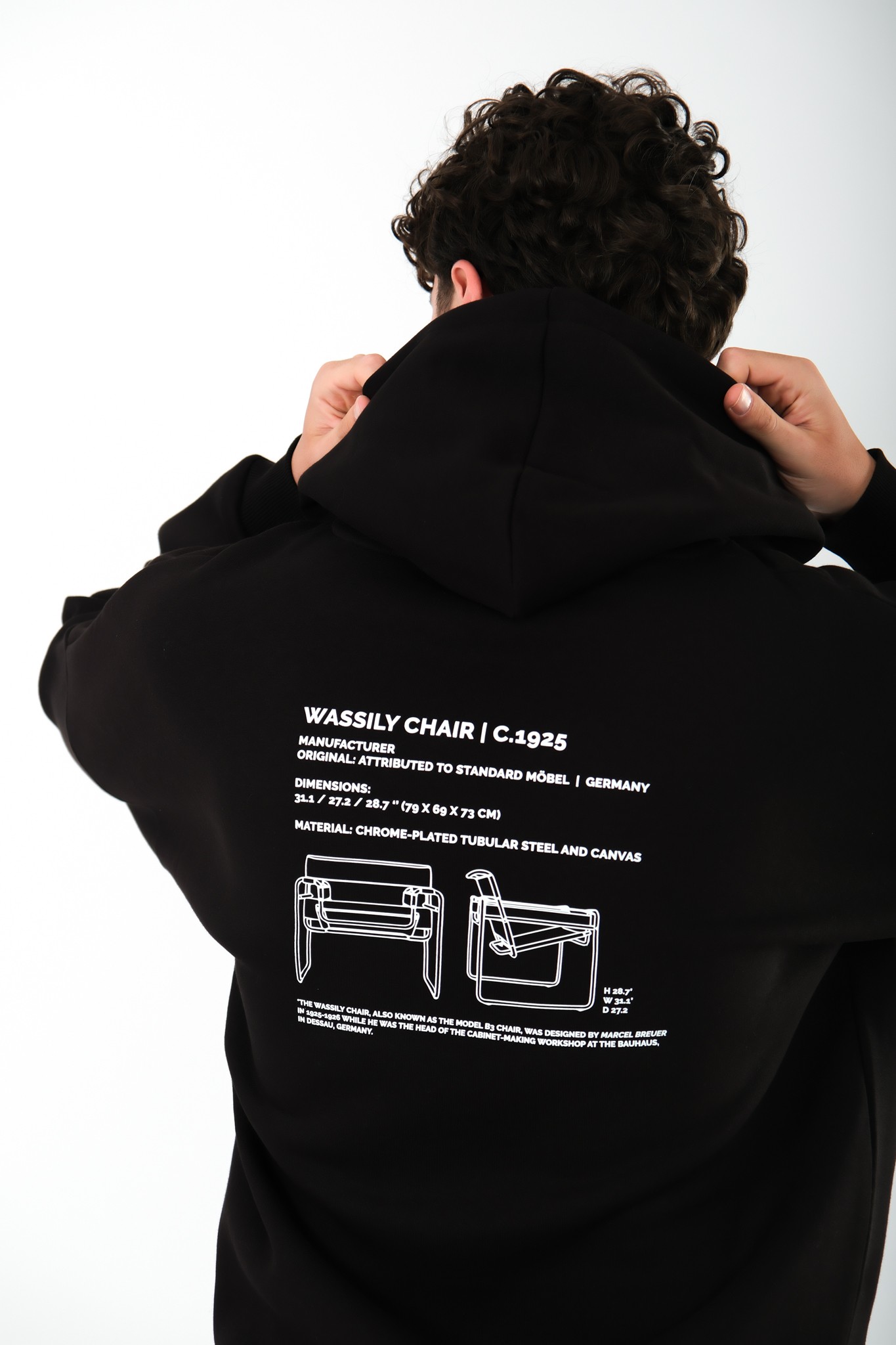 Wassily Chair Oversize Fit Hoodie Erkek - Siyah C107