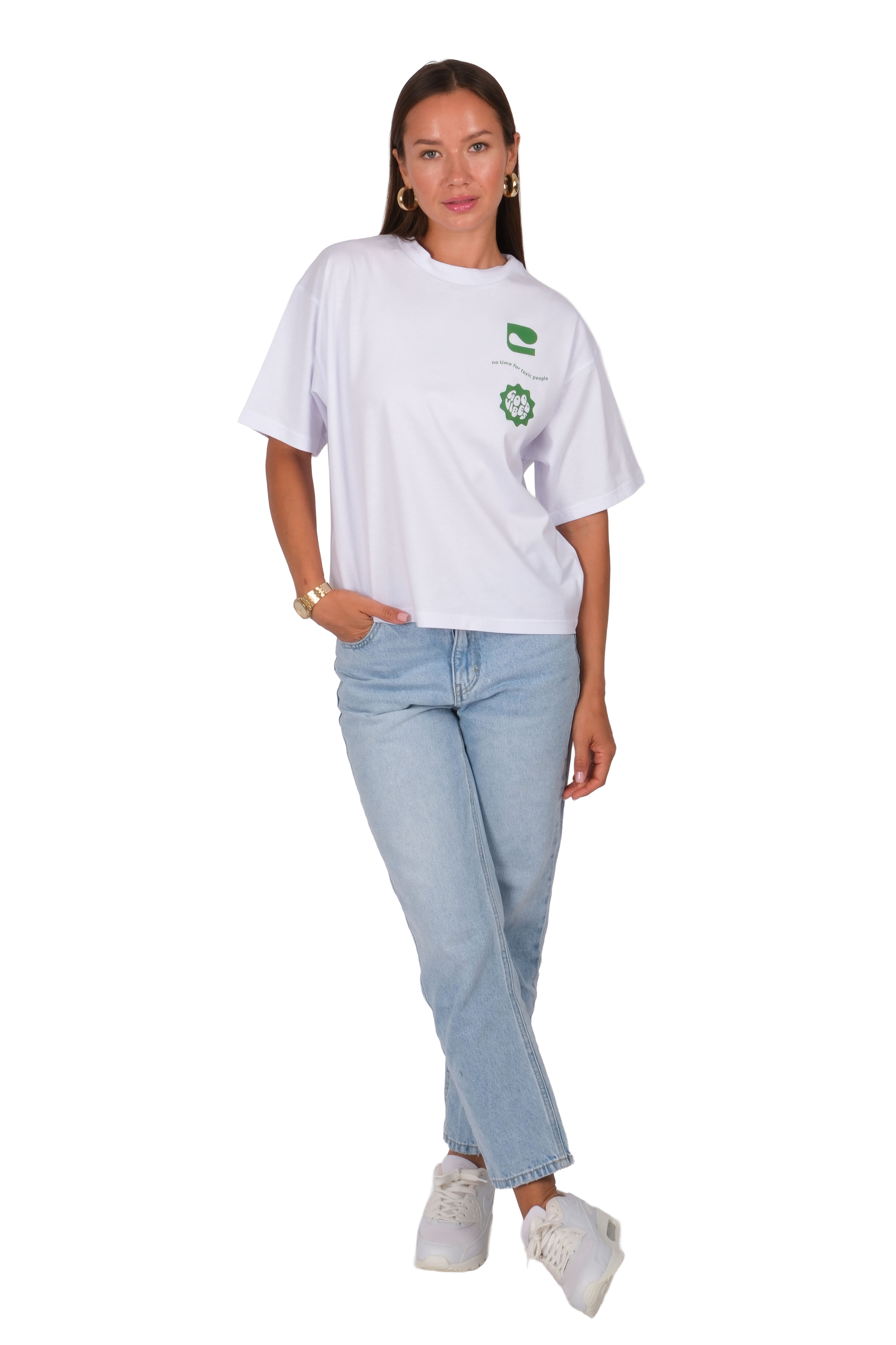 Keep Your Distance Boxed Fit Kadın T-Shirt Beyaz C590