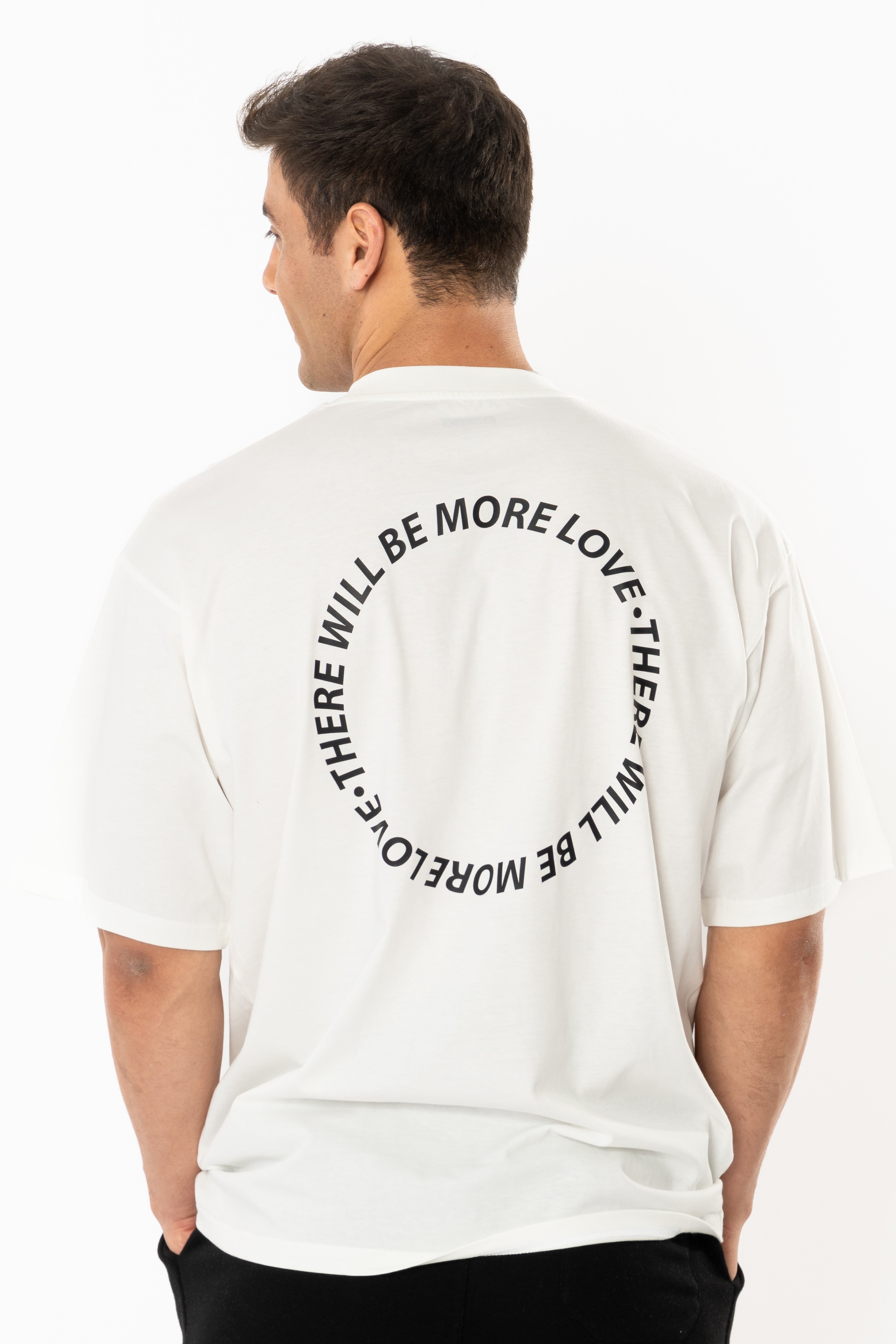 More Love Oversize T-Shirt Erkek - Ekru
