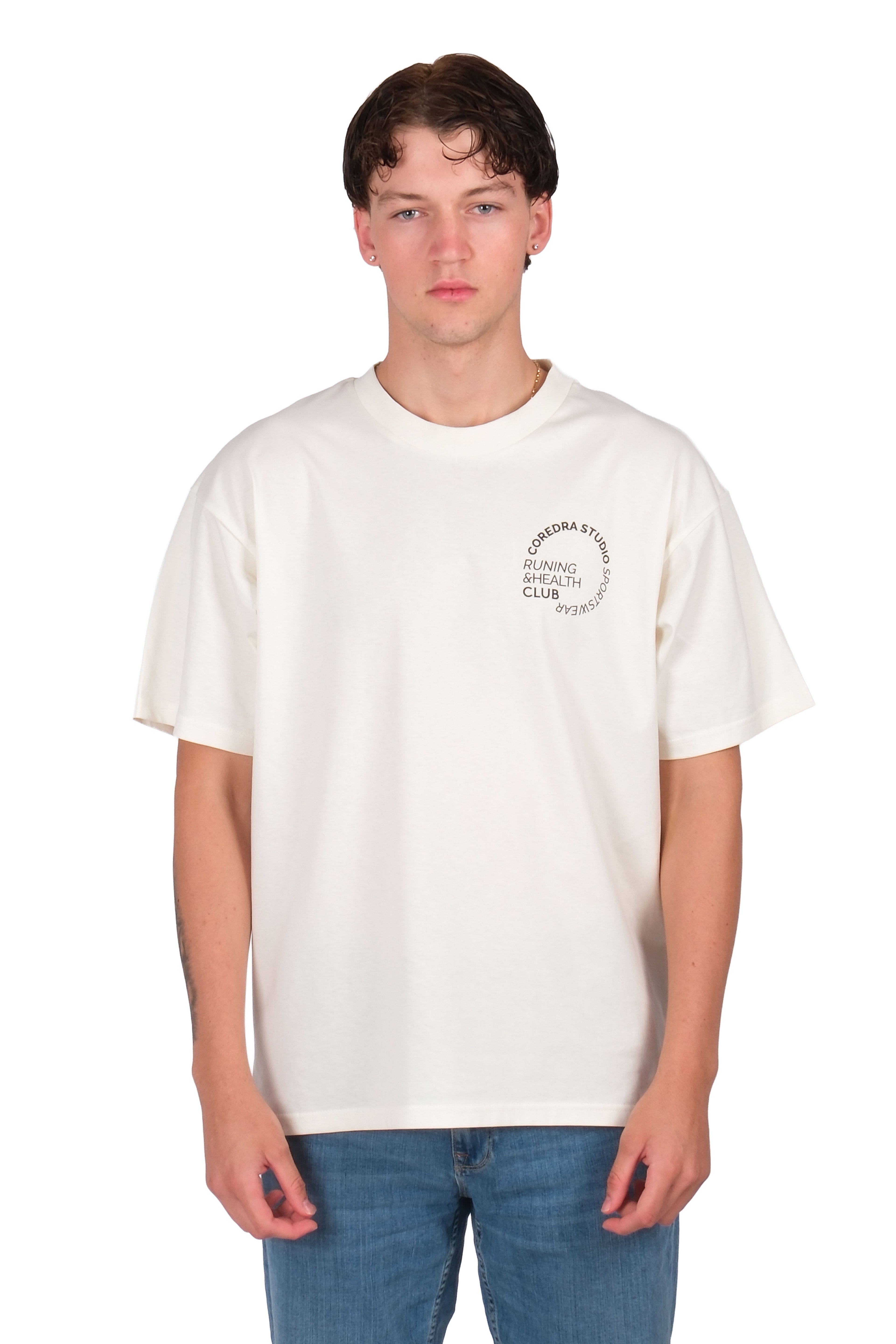 Runing And Health Club Oversize Fit Erkek T-Shirt Ekru C101