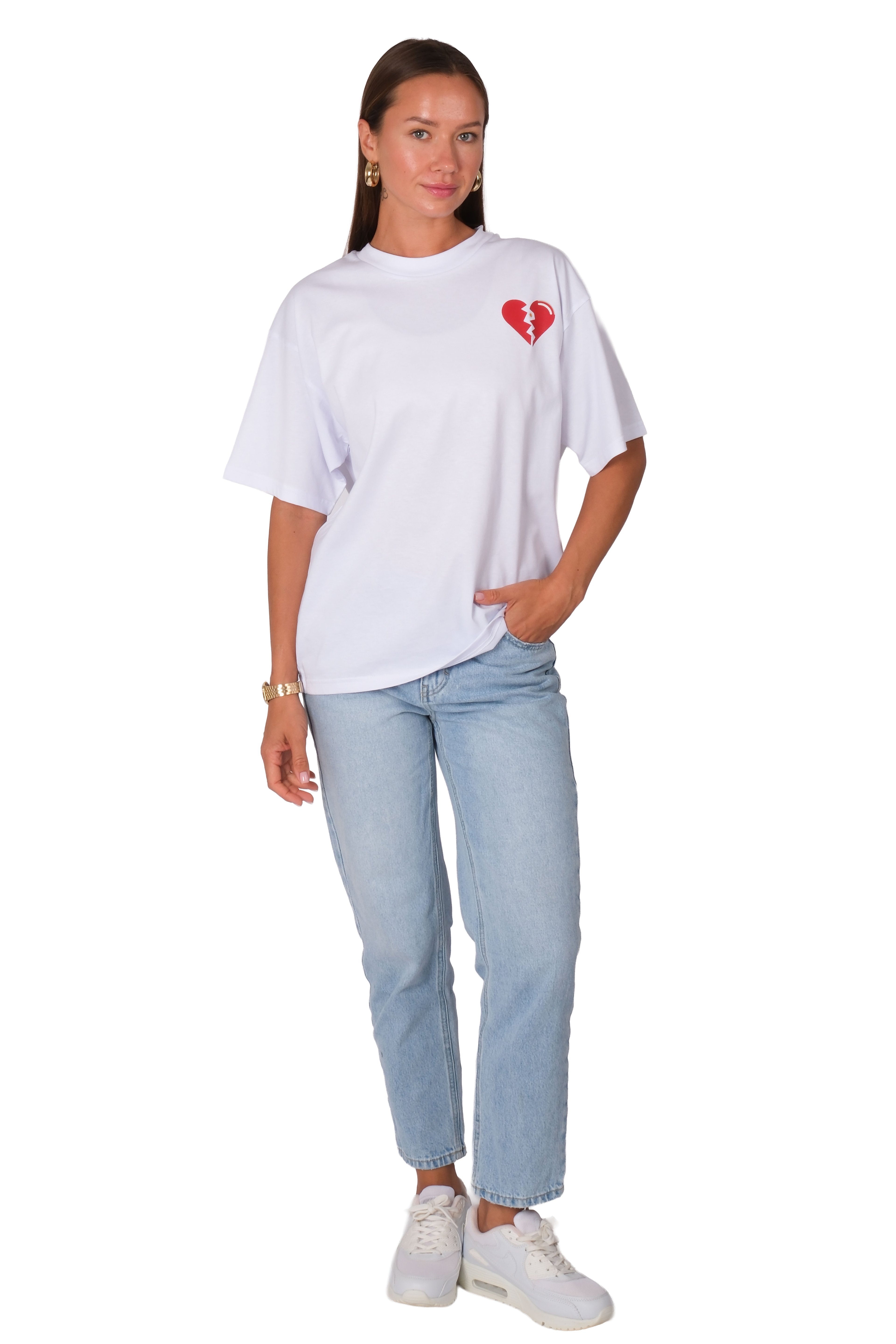 Broken Hearts Club Oversize Fit T-Shirt Kadın - Beyaz C101