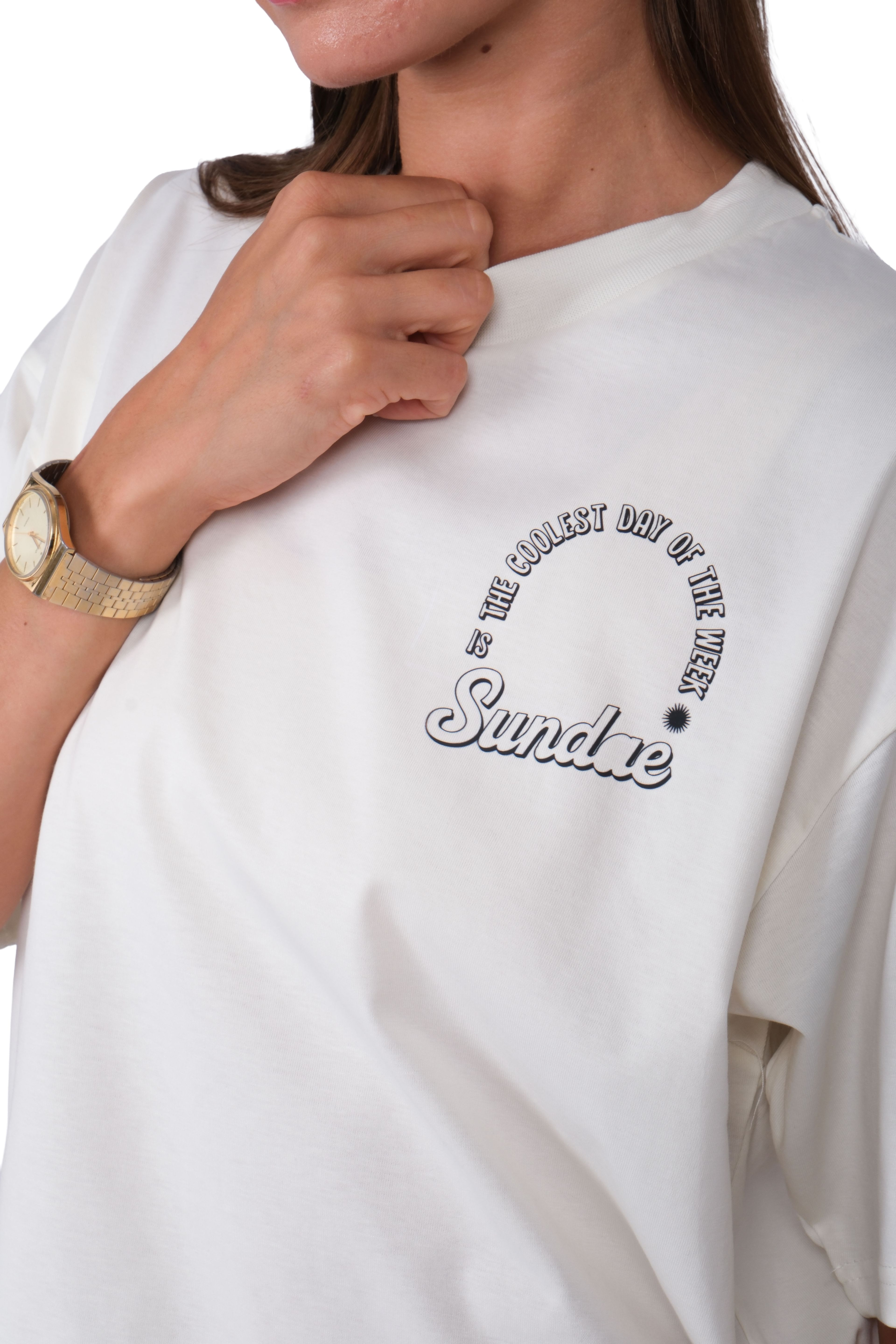 Sundea Boxed Fit Kadın T-Shirt Ekru C590