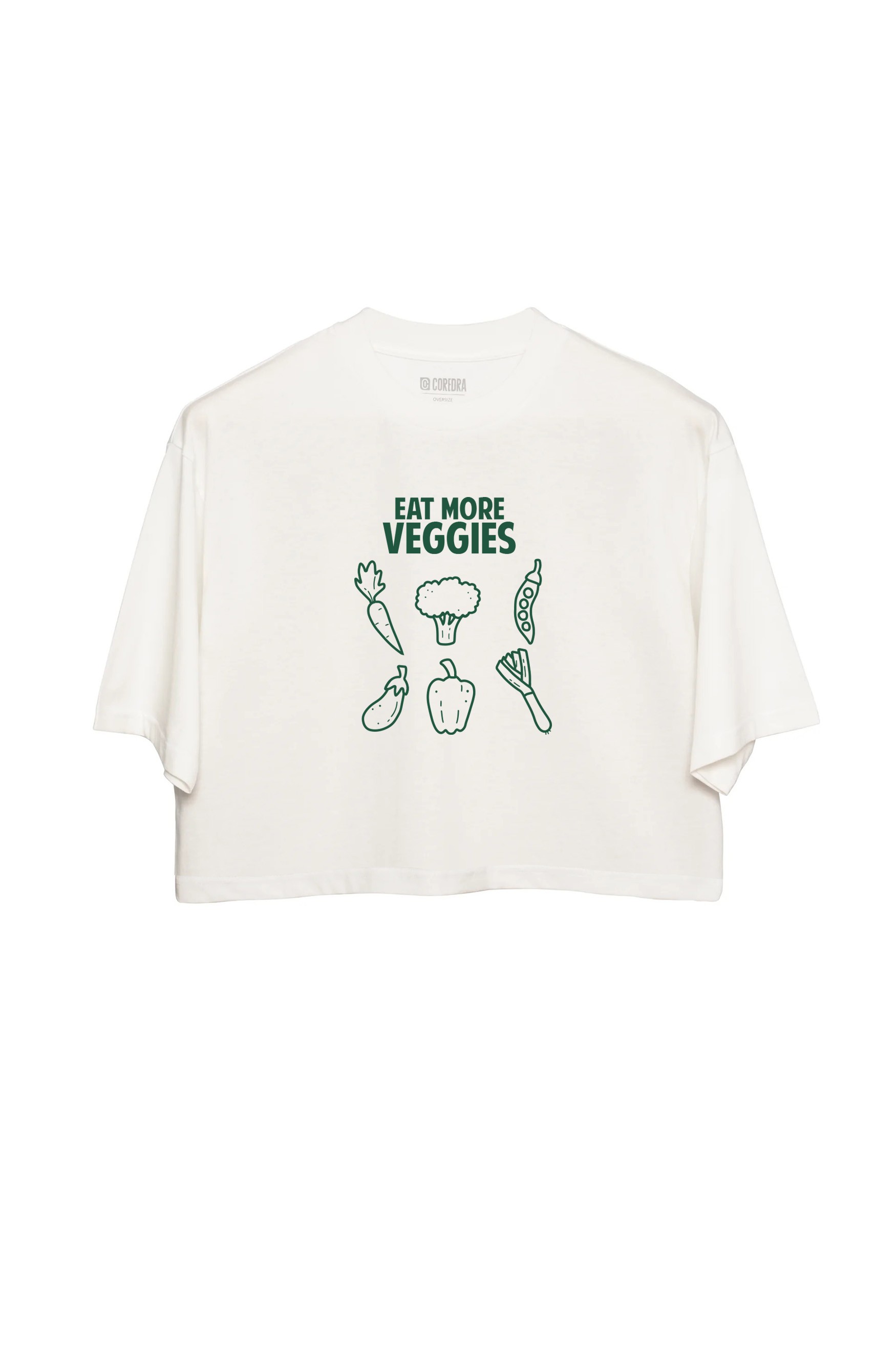 More Veggies Oversize Kadın Crop T-Shirt Ekru C509