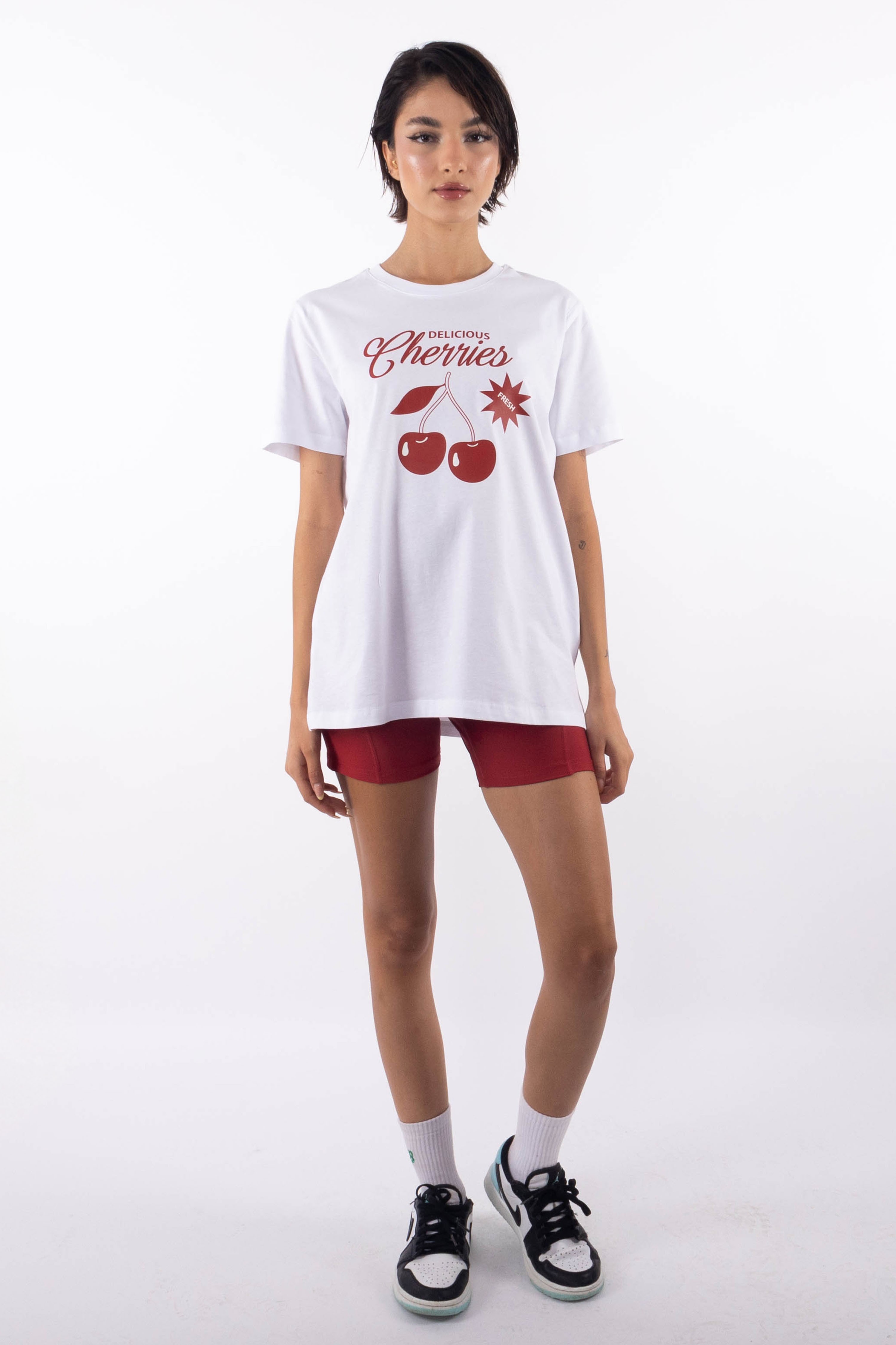 Cherries Regular T-Shirt Kadın-Beyaz C102