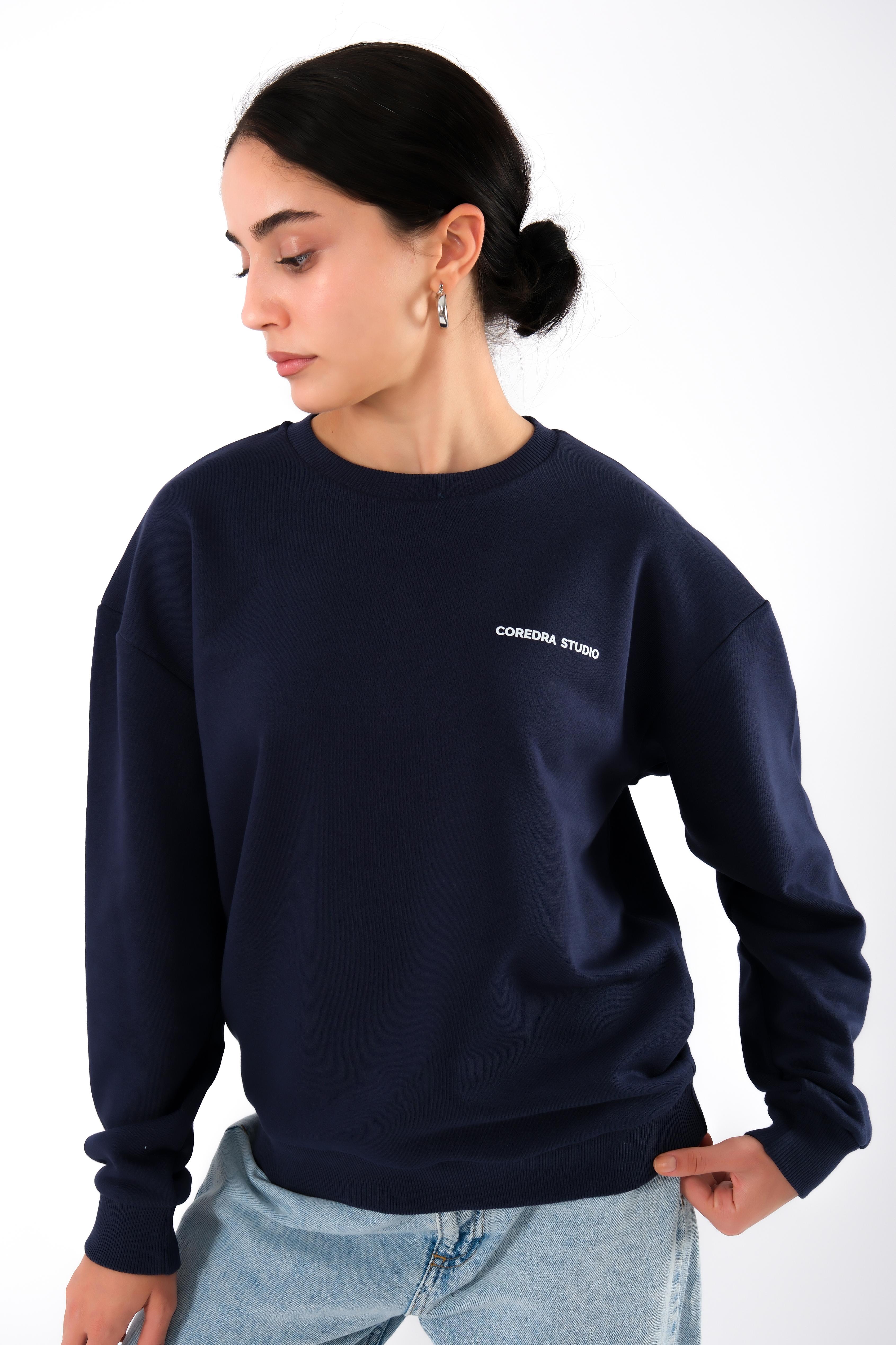 Coredra Studio Lacivert  - Relaxed Fit Sweatshirt Kadın C504