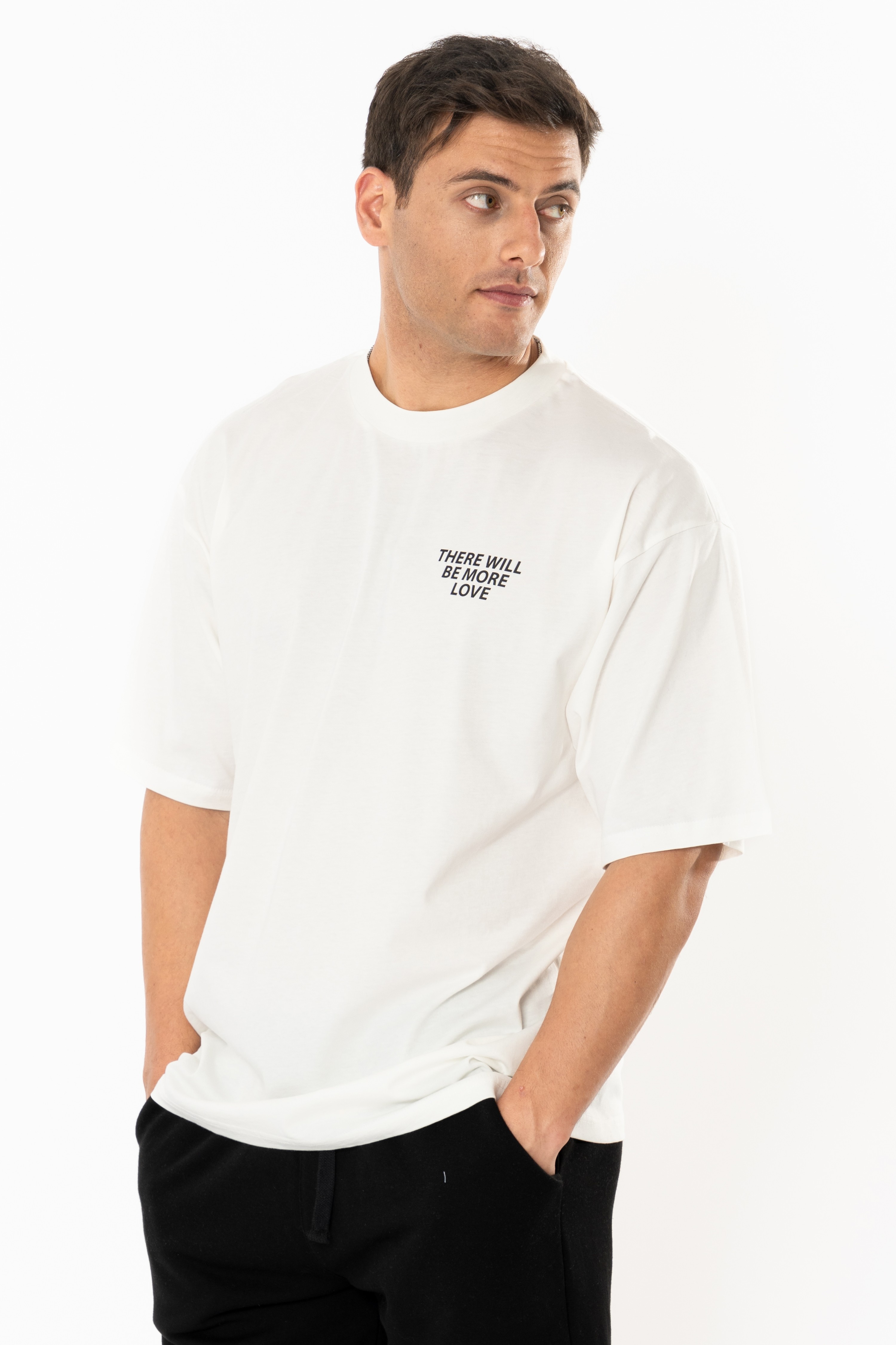 More Love Oversize T-Shirt Erkek - Ekru