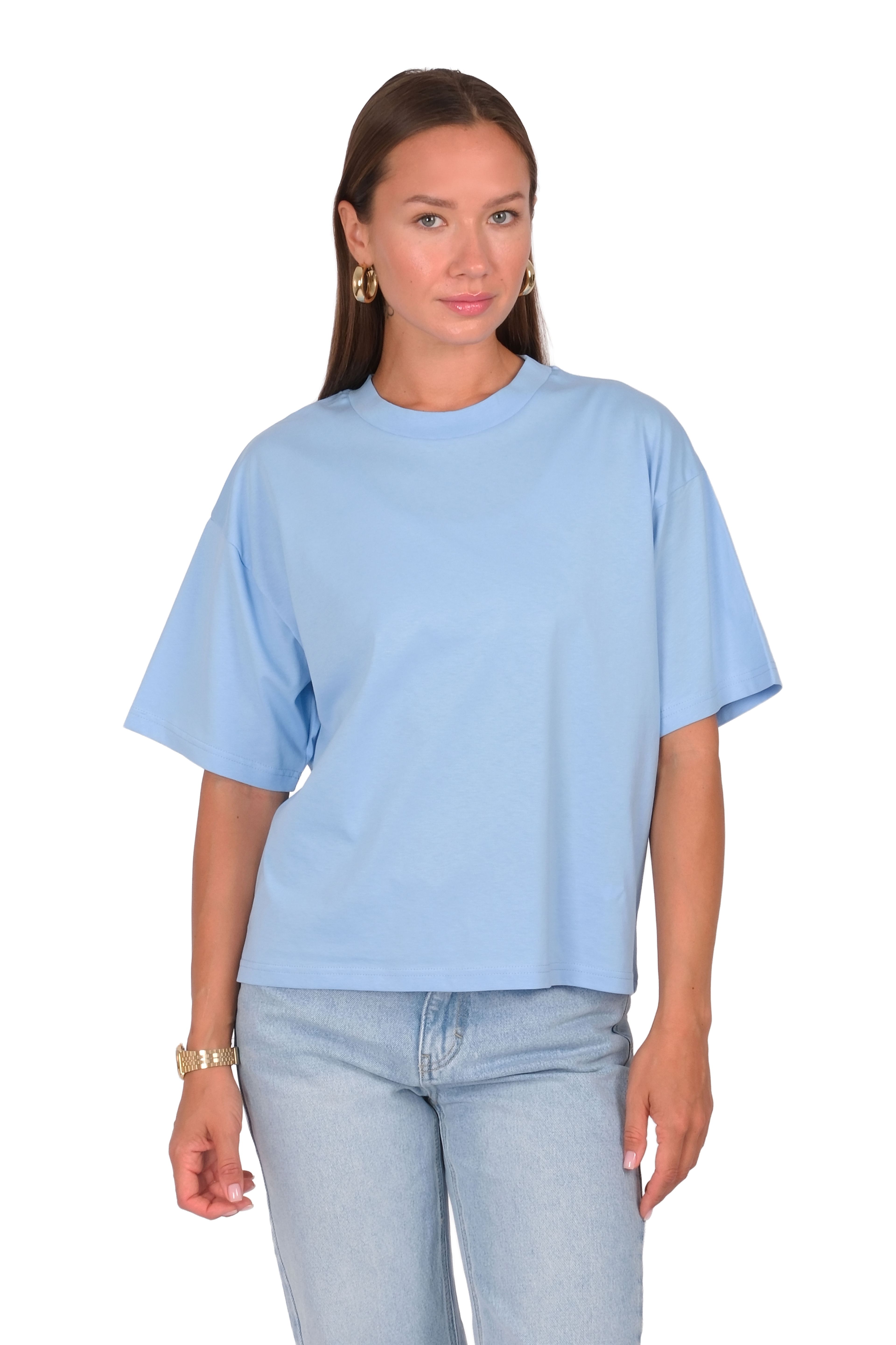 Kadın Basic Boxed Fit T-Shirt - MAVİ