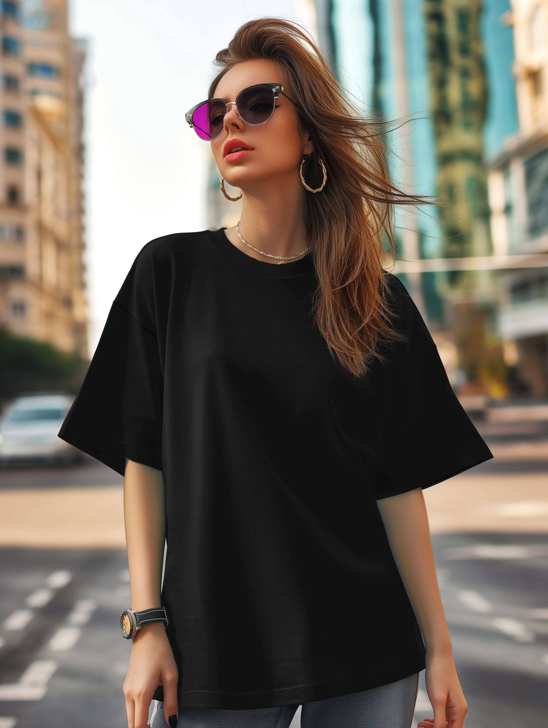 Basic Oversize T-Shirt Kadın - Siyah