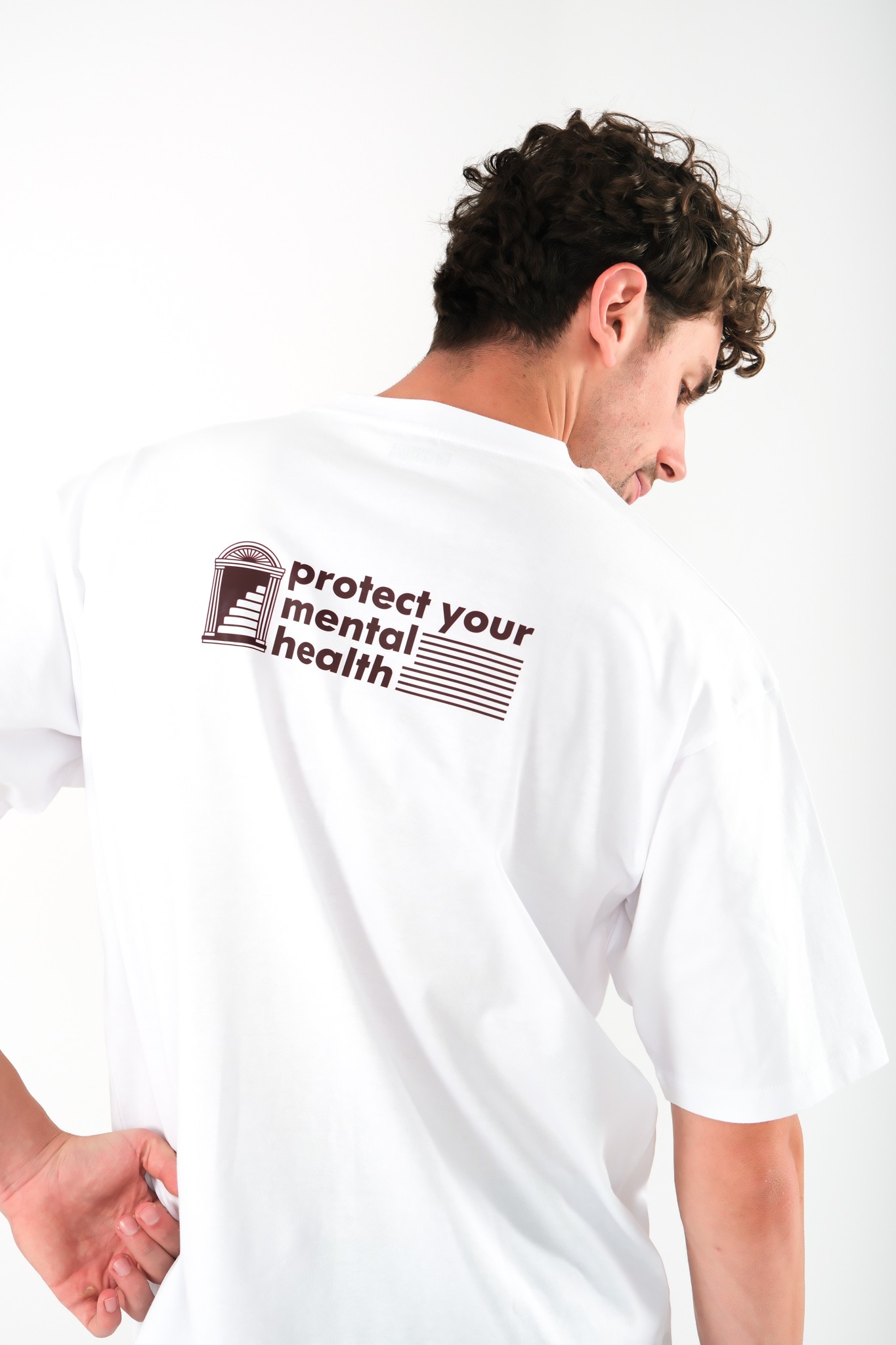 Protect Your Mental Health Oversize Fit T-Shirt Erkek - Beyaz C101