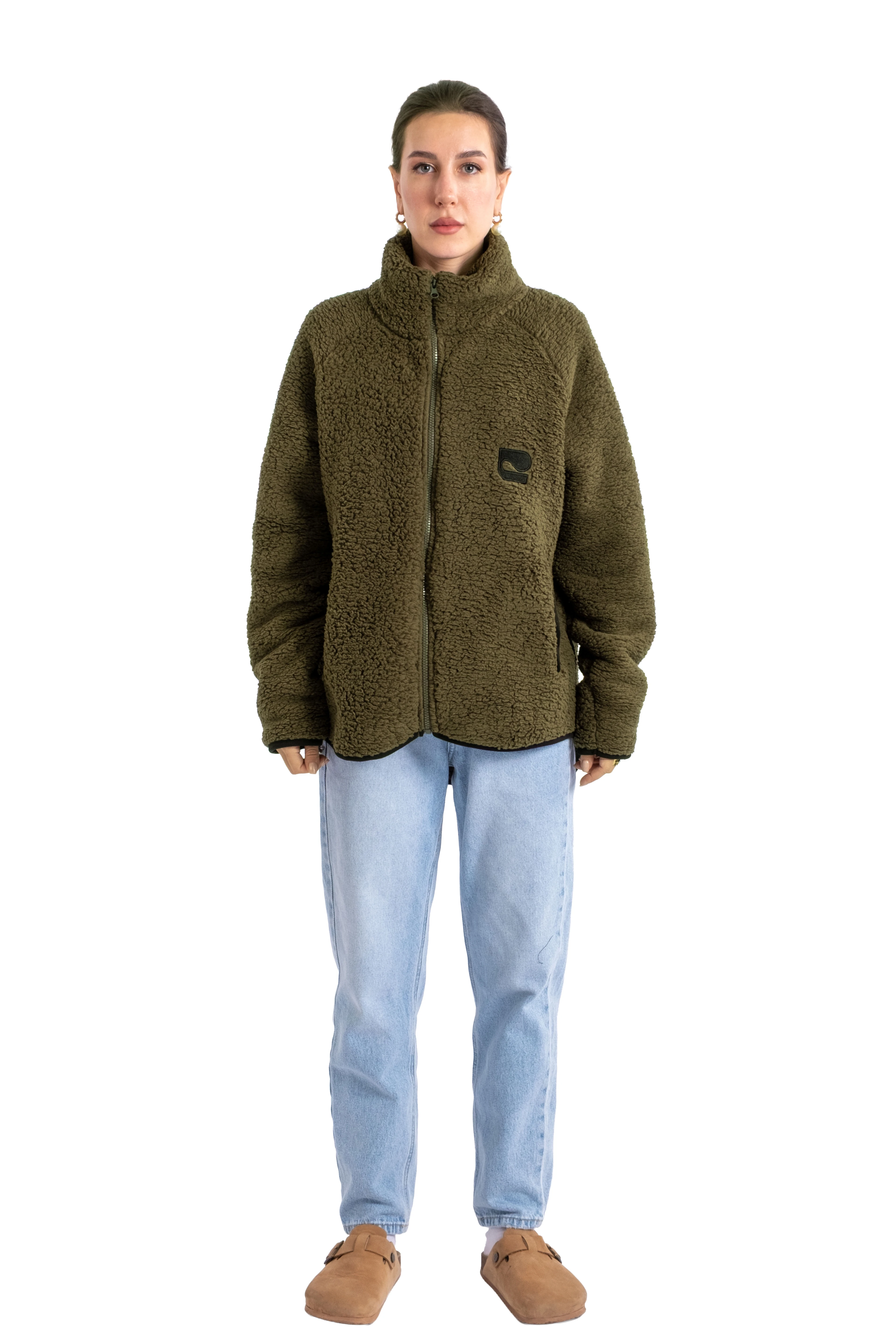 Boydan Fermuarlı Teddy Peluş Mont Kadın - C508