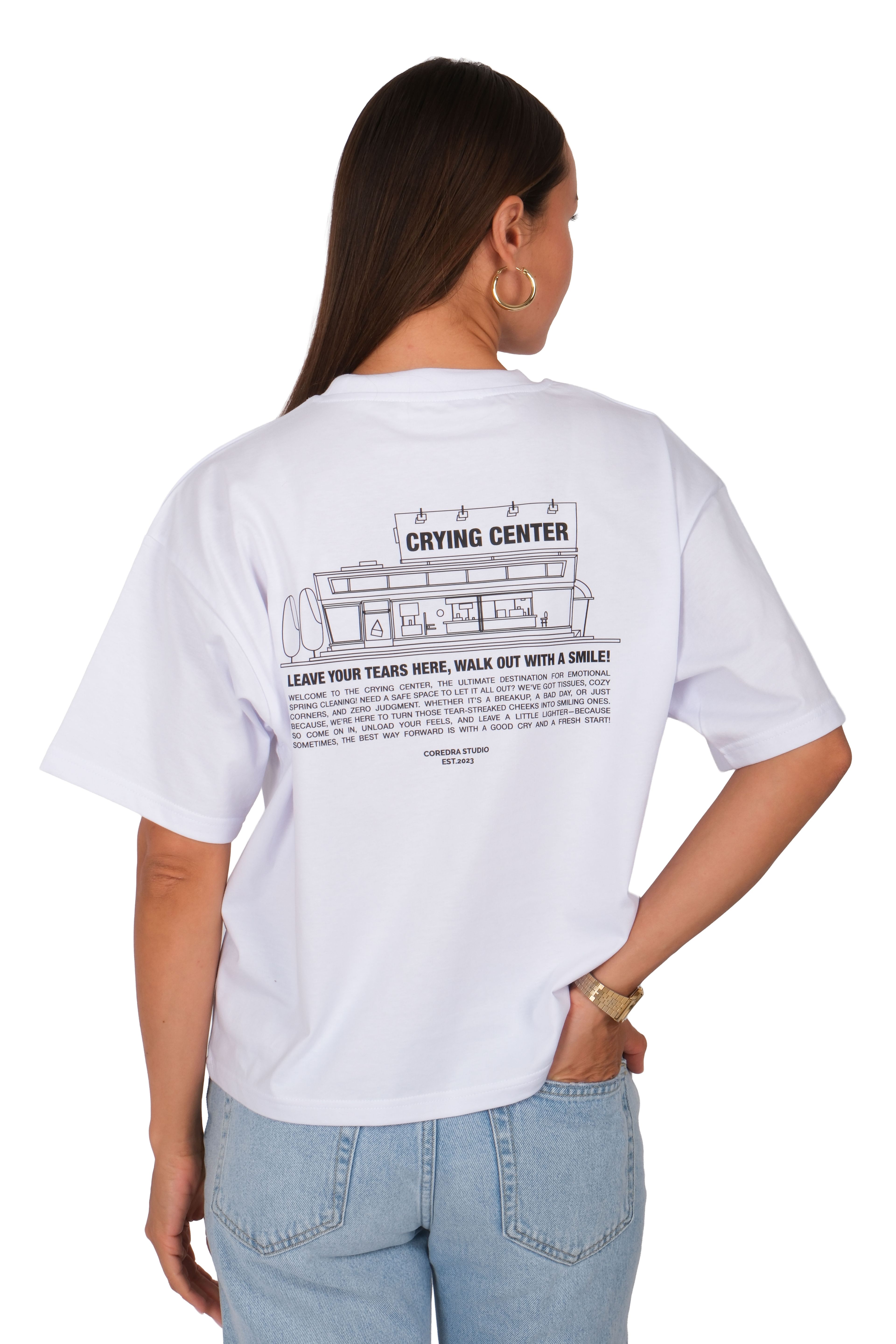 Crying Center Boxed Fit Kadın T-Shirt Beyaz C590