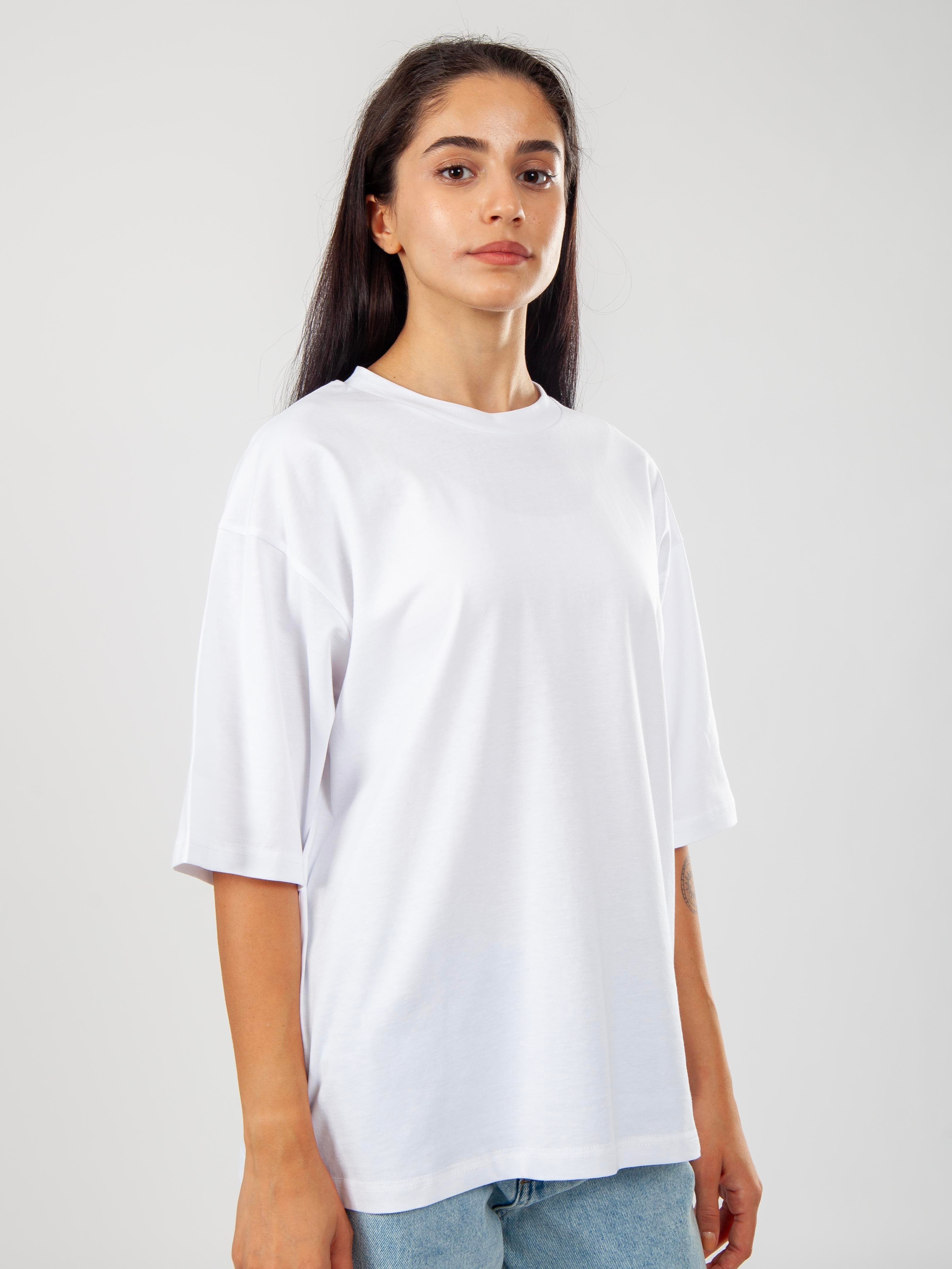 Basic Oversize T-Shirt Kadın - Beyaz C101