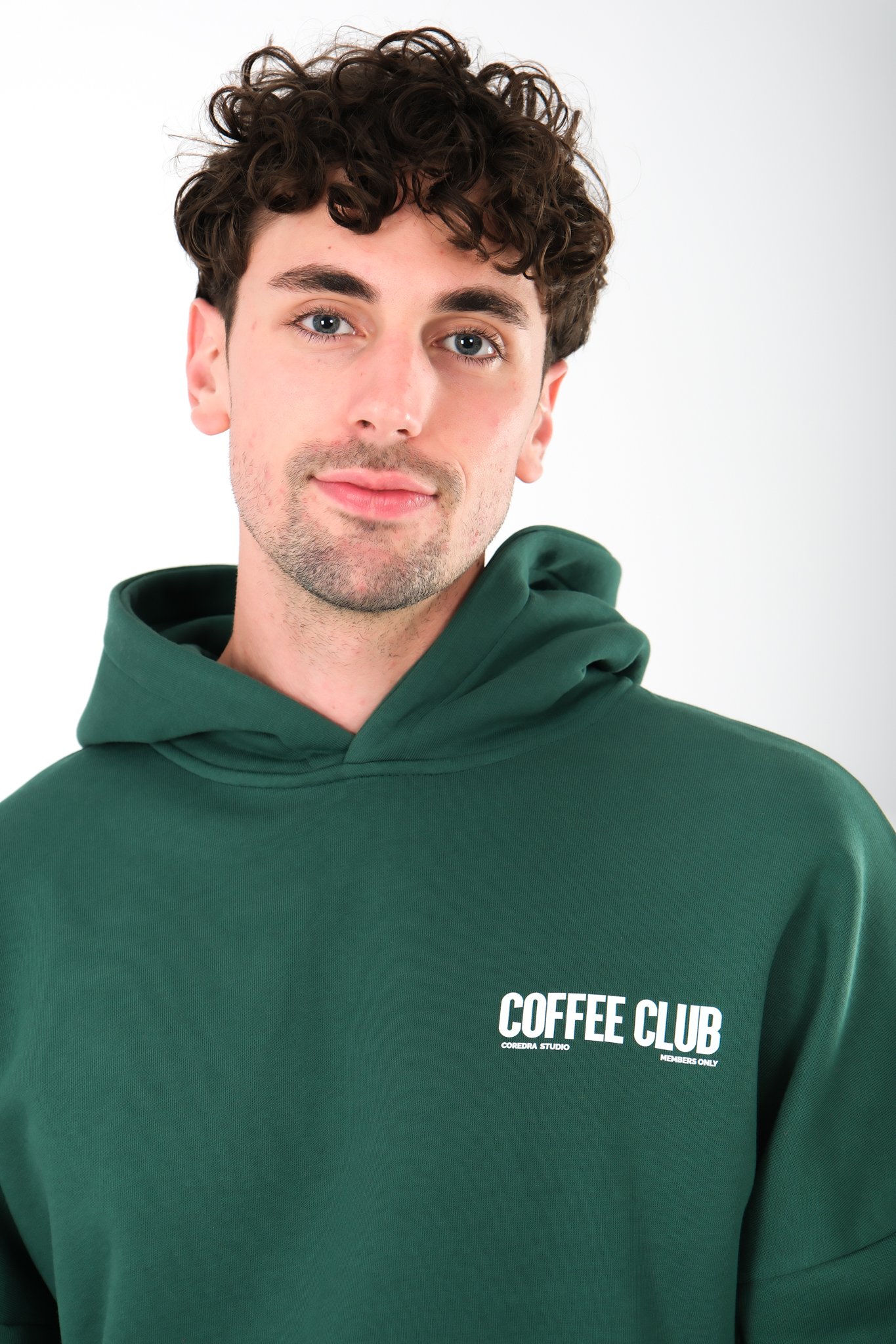 Coffee Club Oversize Fit Hoodie Erkek - Yeşil C107