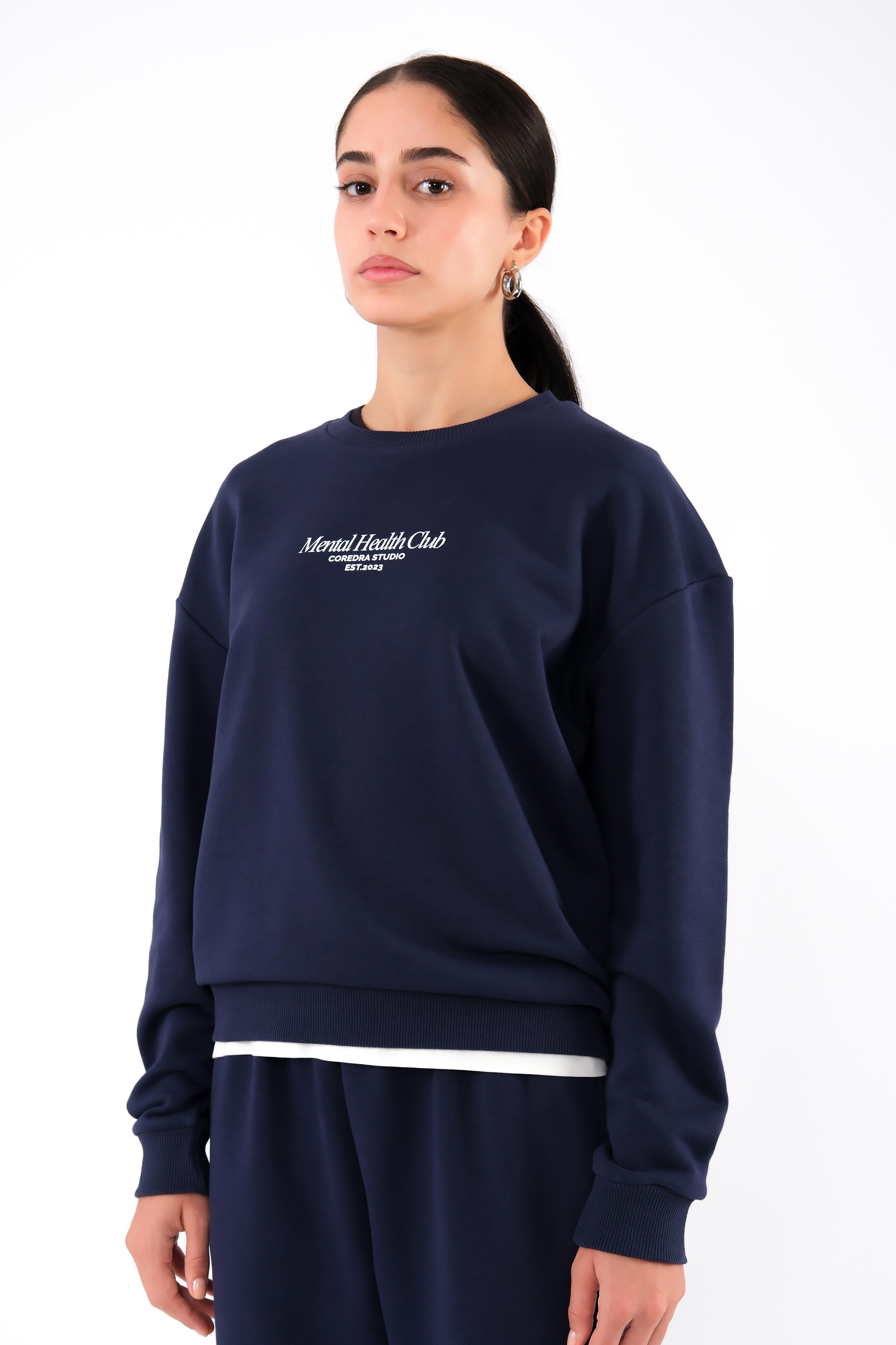 Mental Health Club Relaxed Fit Sweatshirt Kadın - Lacivert C504