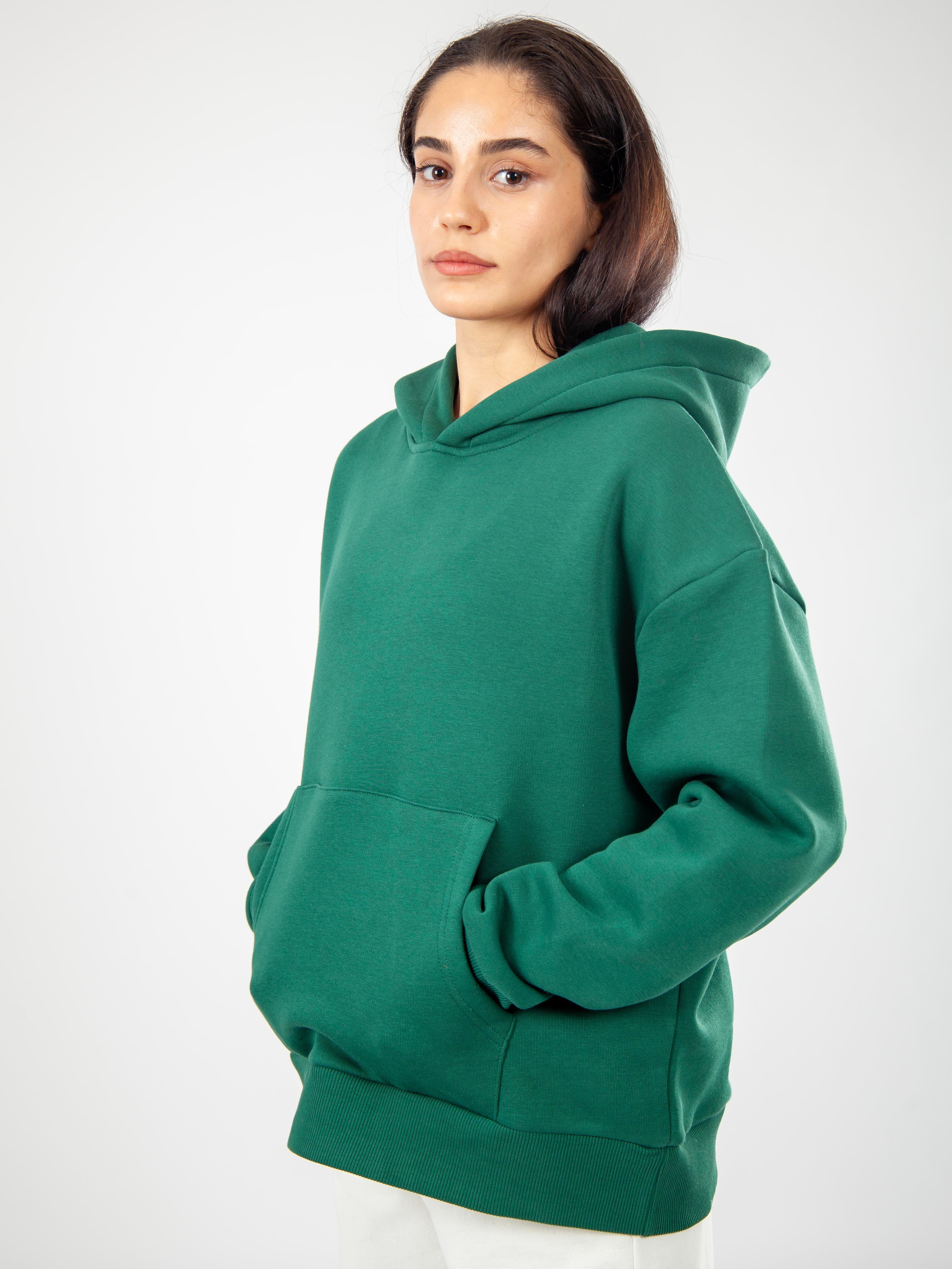 Basic Kadın Relaxed Fit Hoodie - Yeşil C503