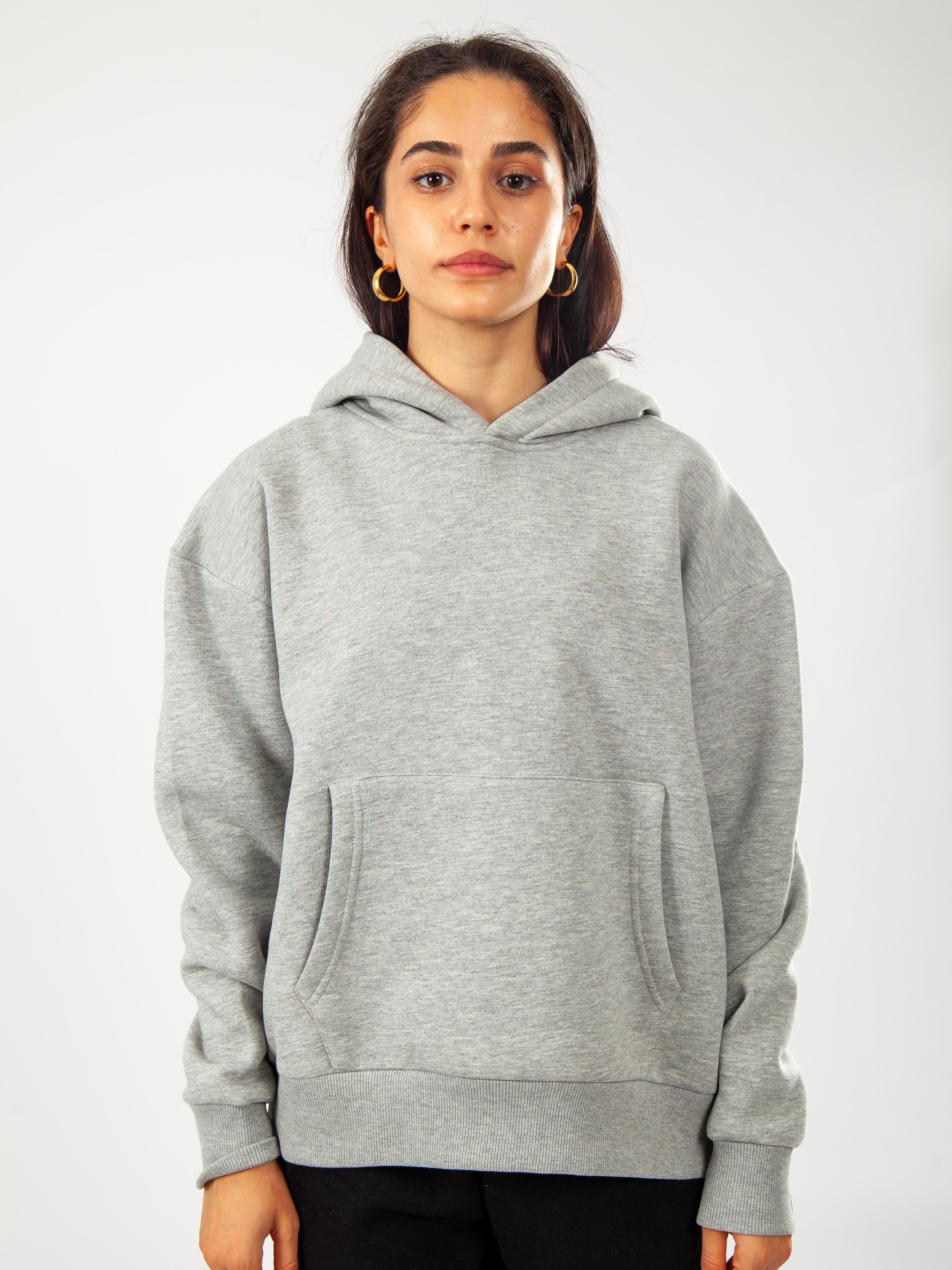 Basic Kadın Relaxed Fit Hoodie - Gri C503