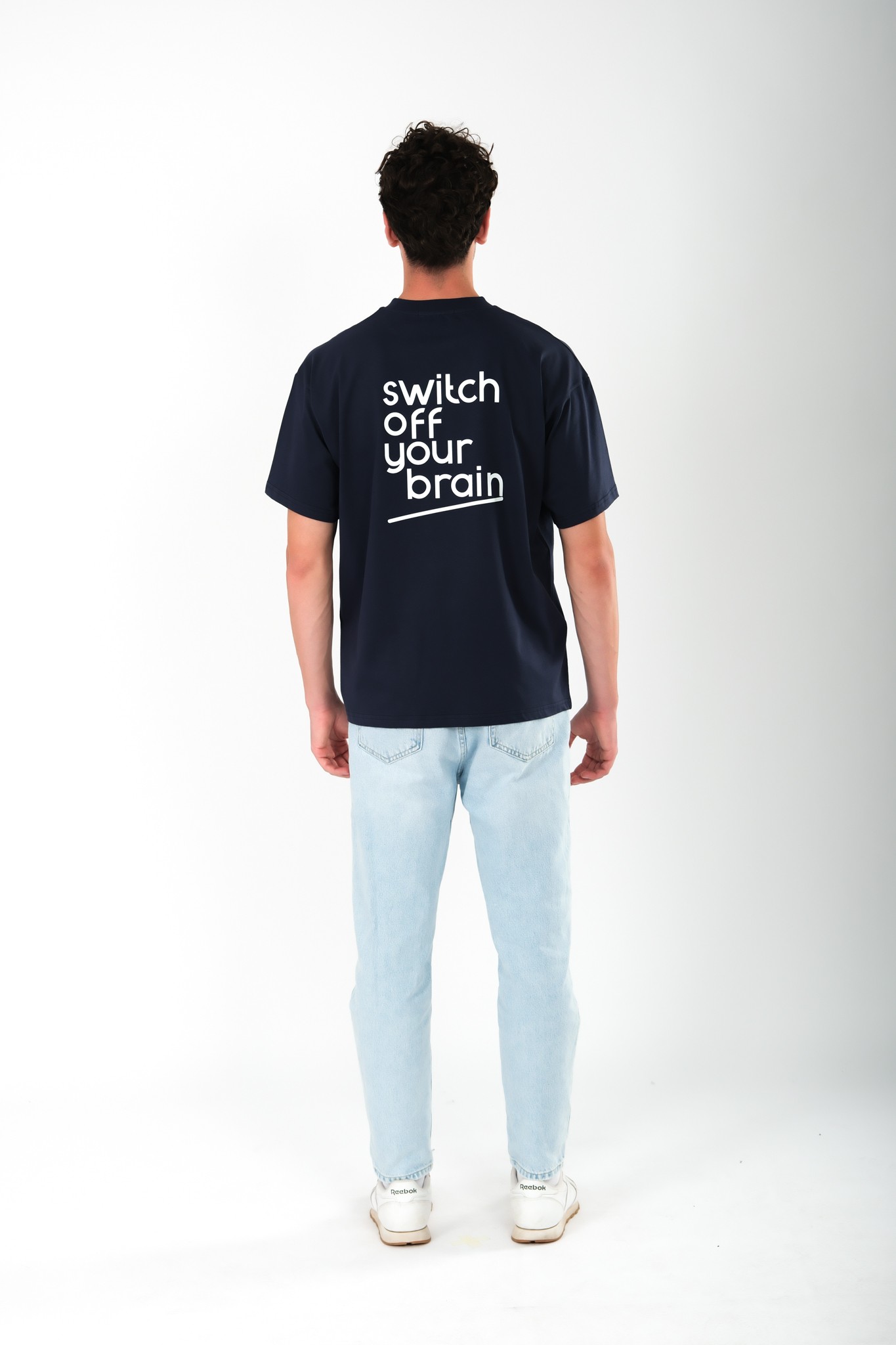 Switch Off Oversize Fit T-Shirt Erkek -  Lacivert C101