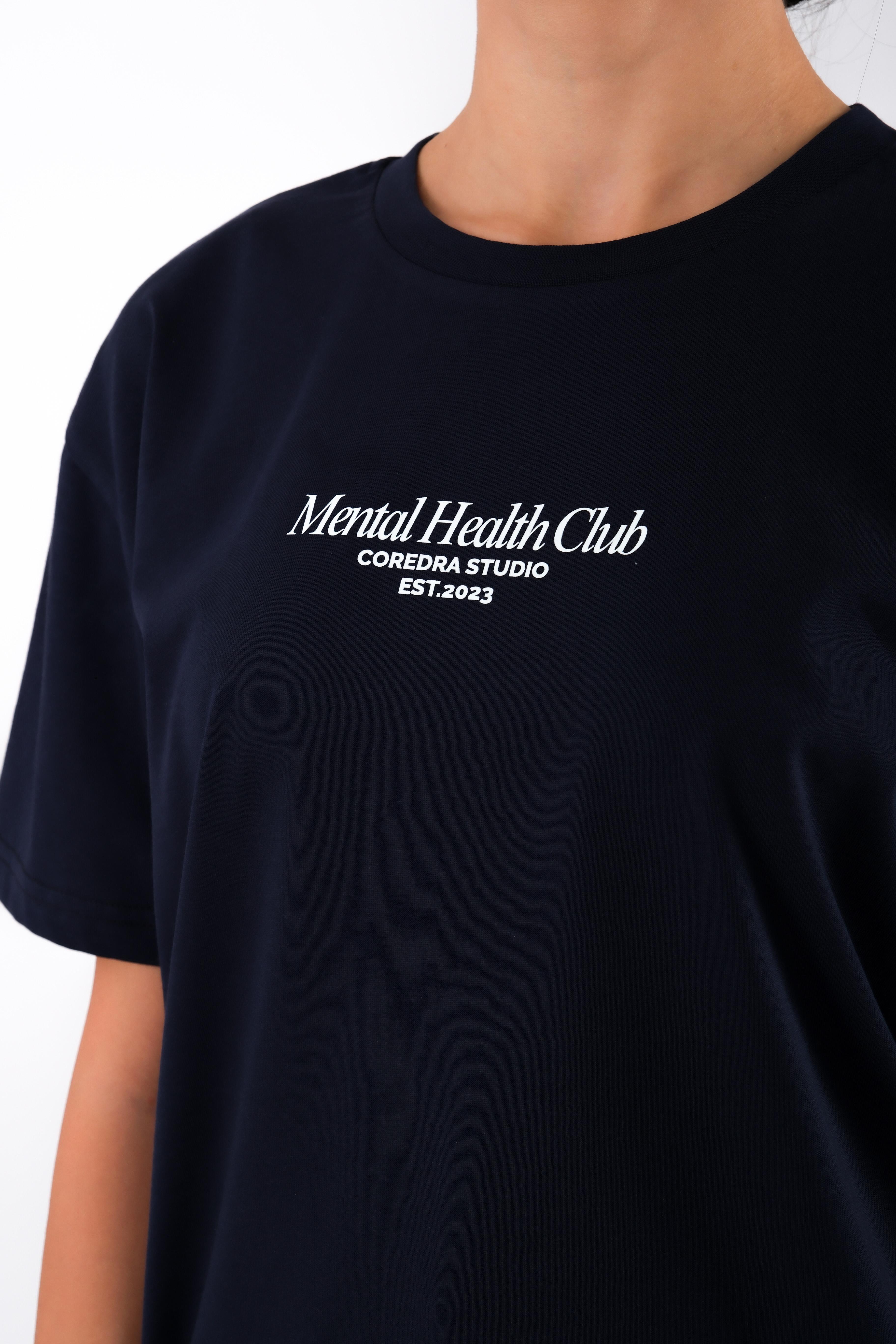 Mental Health Club Relaxed Fit Kadın T-Shirt - Lacivert C501