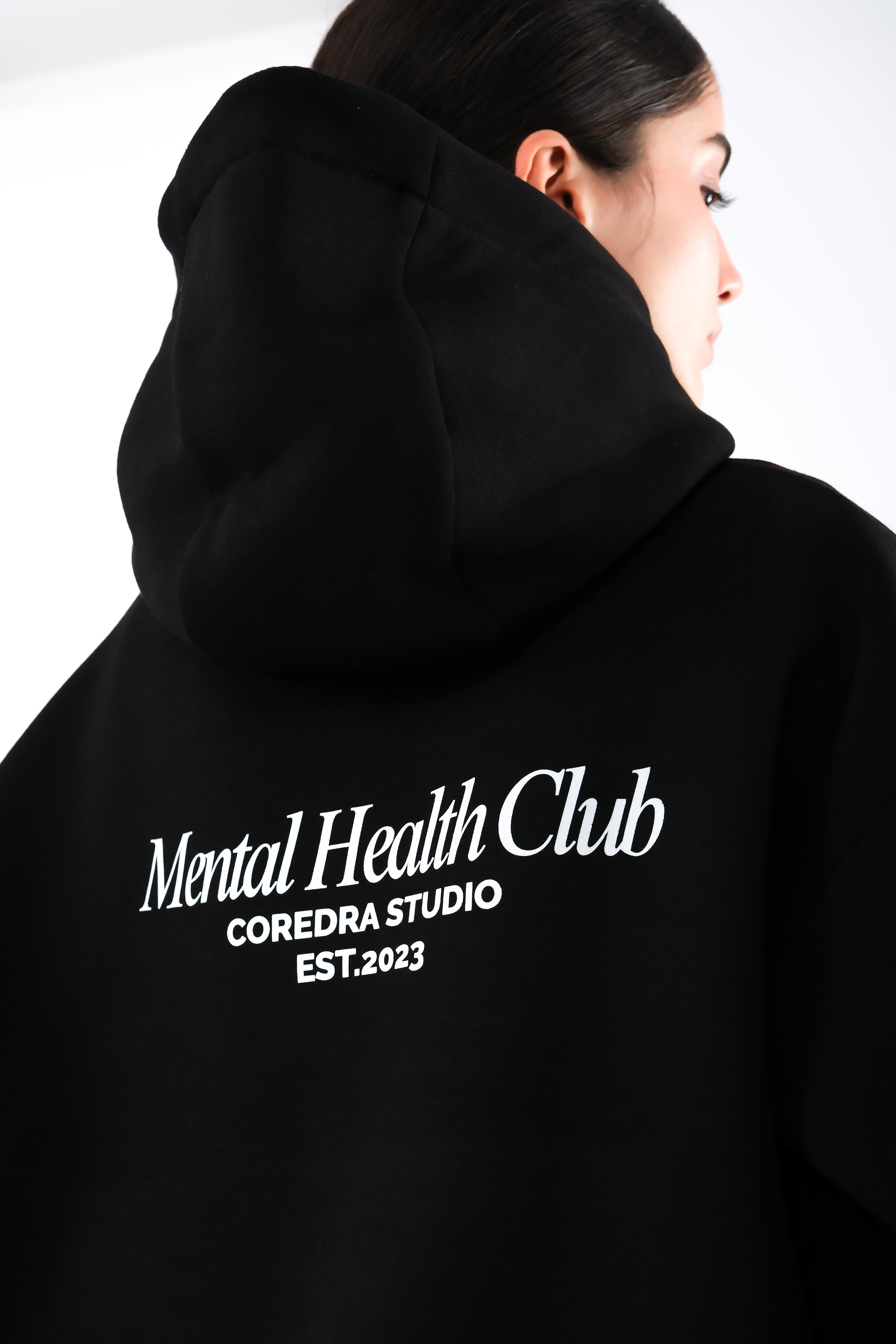 Mental Health Club Relaxed Fit Hoodie Kadın - Siyah C503