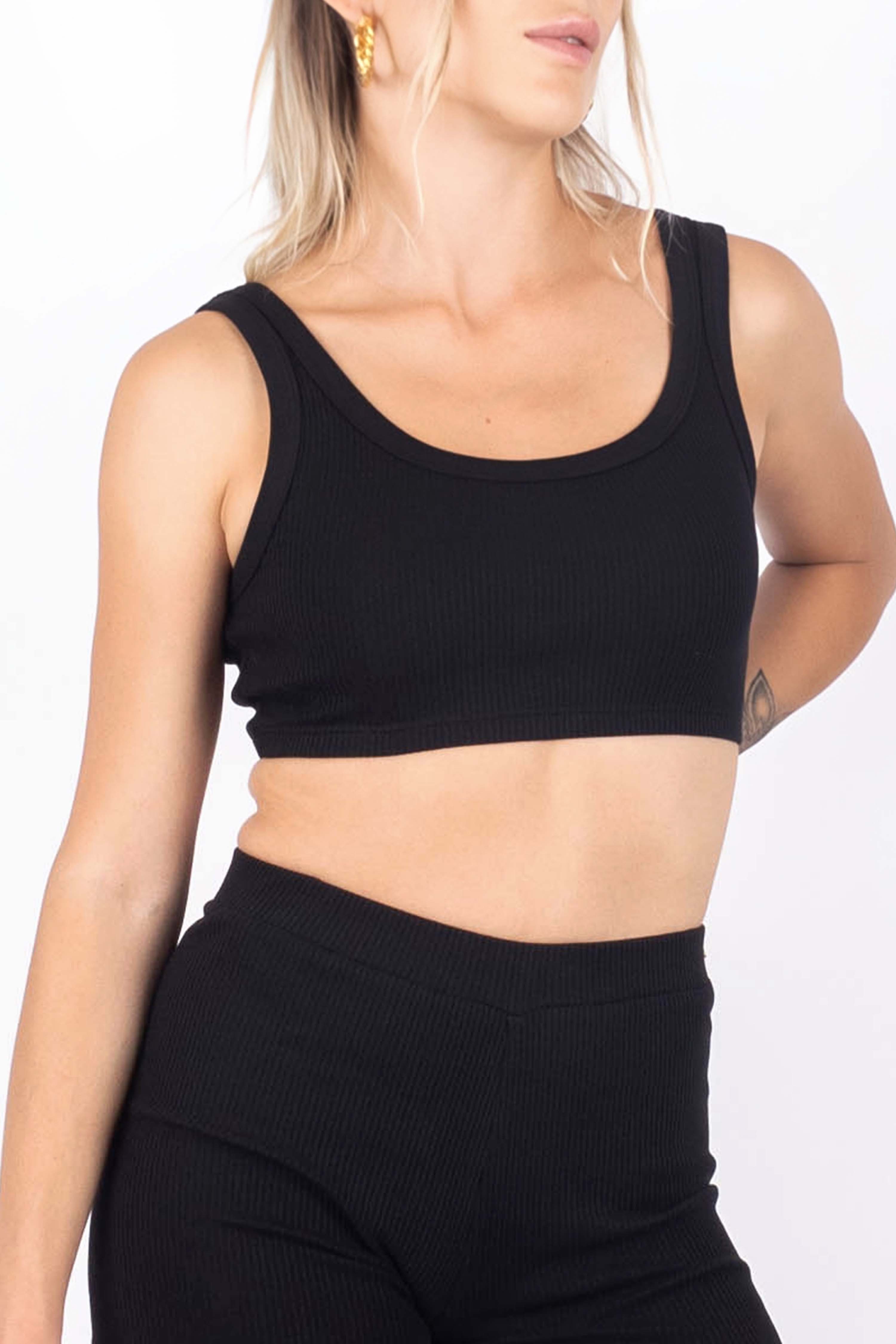 Kadın Fitilli Crop Top - Siyah C513