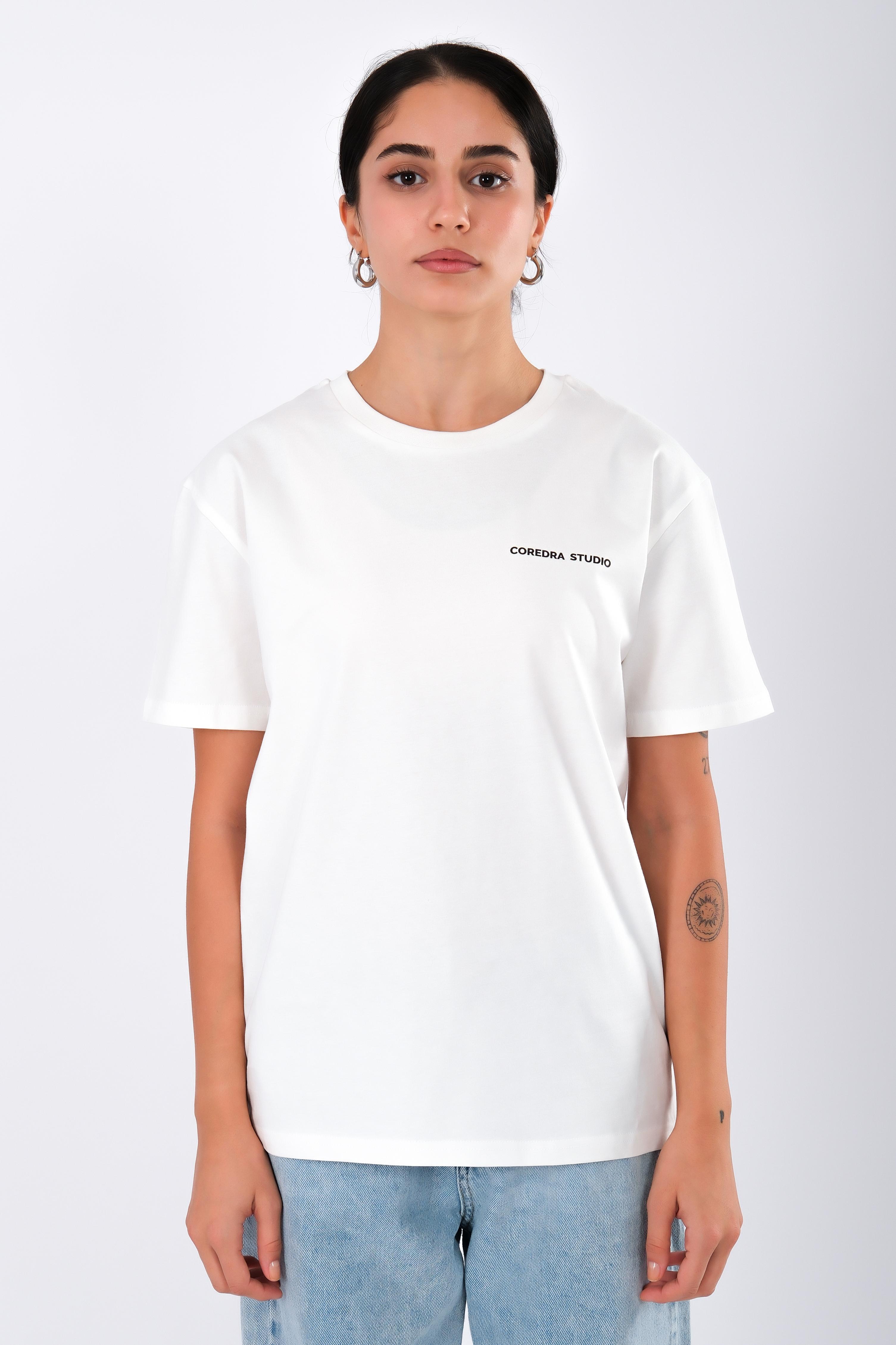 Coredra Studio Ekru  - Relaxed Fit T-Shirt Kadın C501