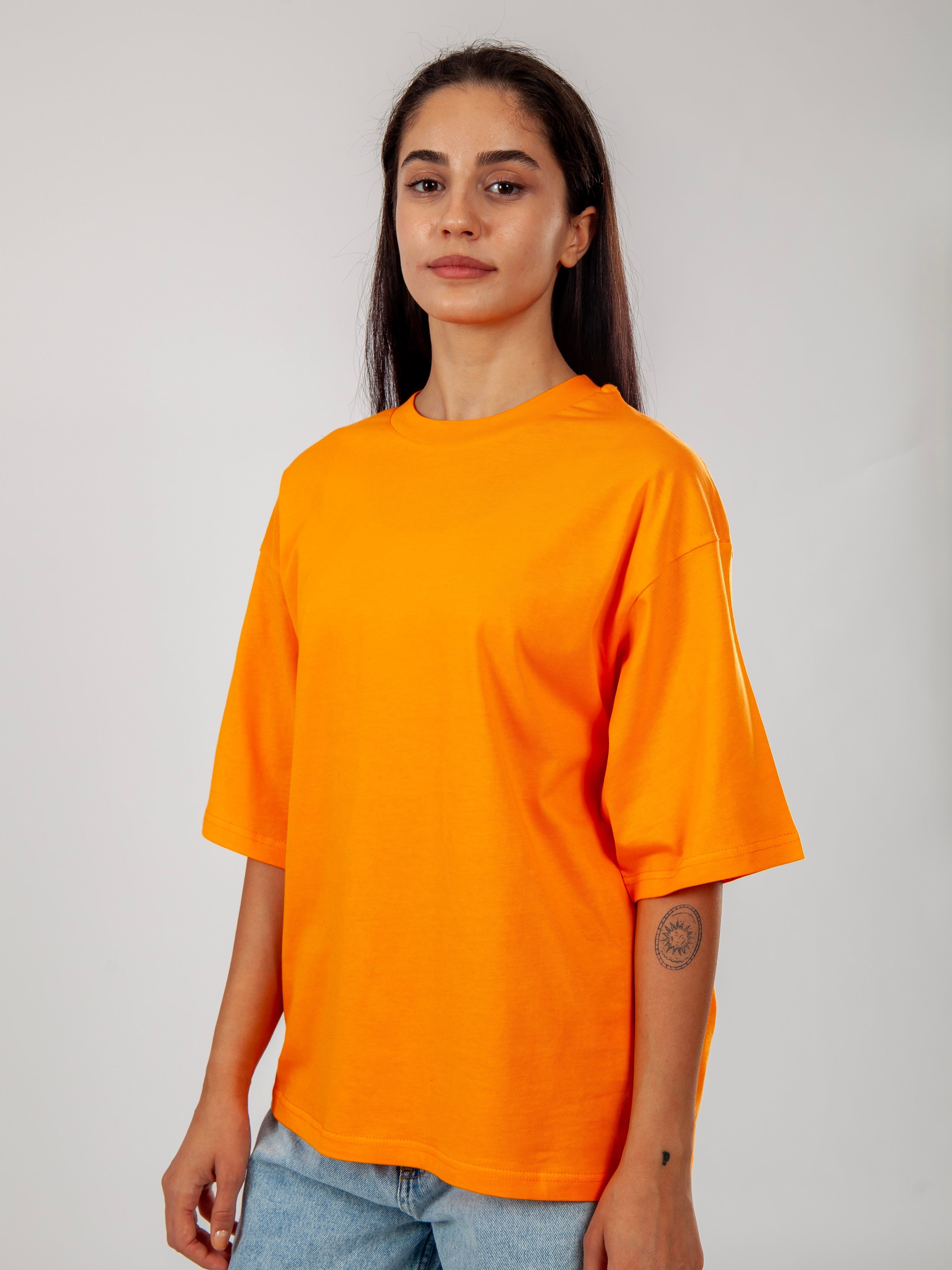 Basic Oversize T-Shirt Kadın - Turuncu C101