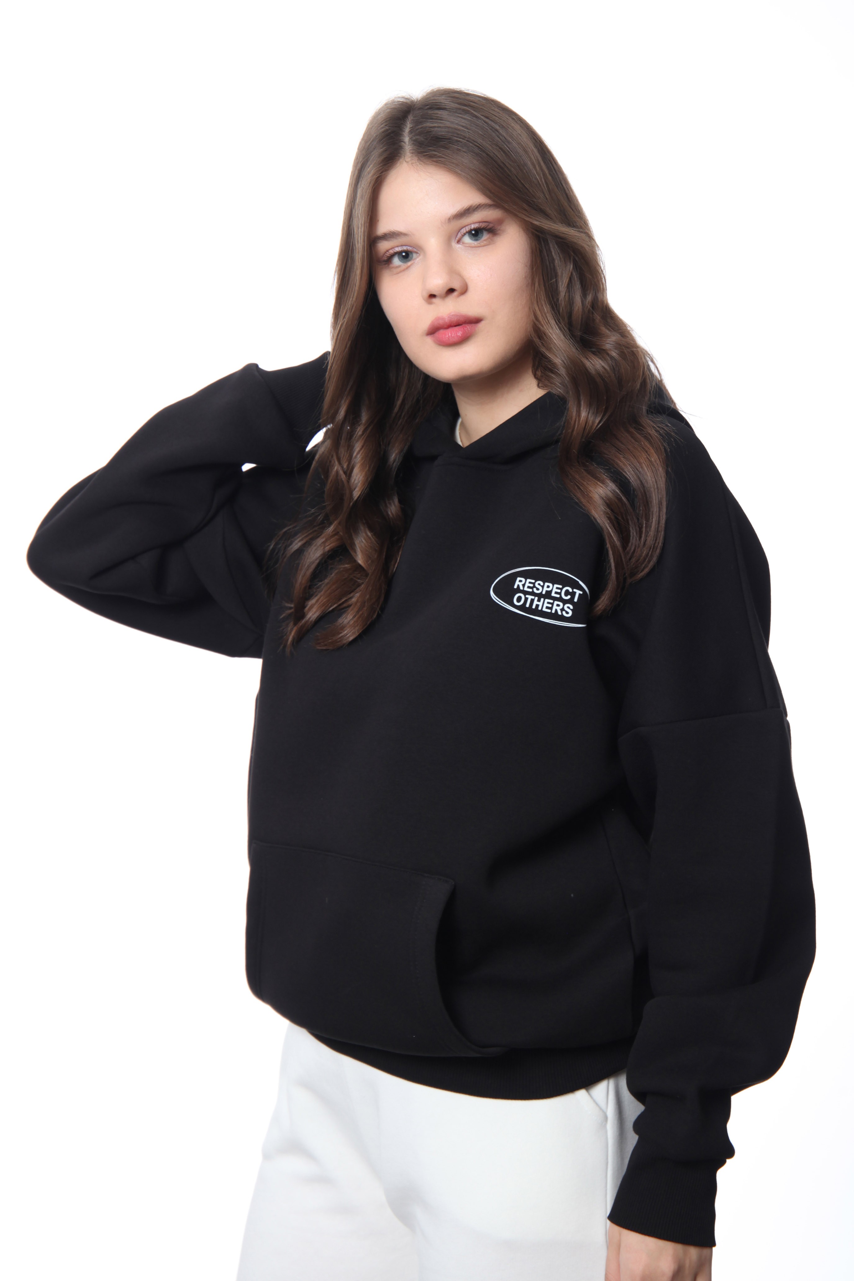 People Oversize Hoodie Kadın - Siyah C107