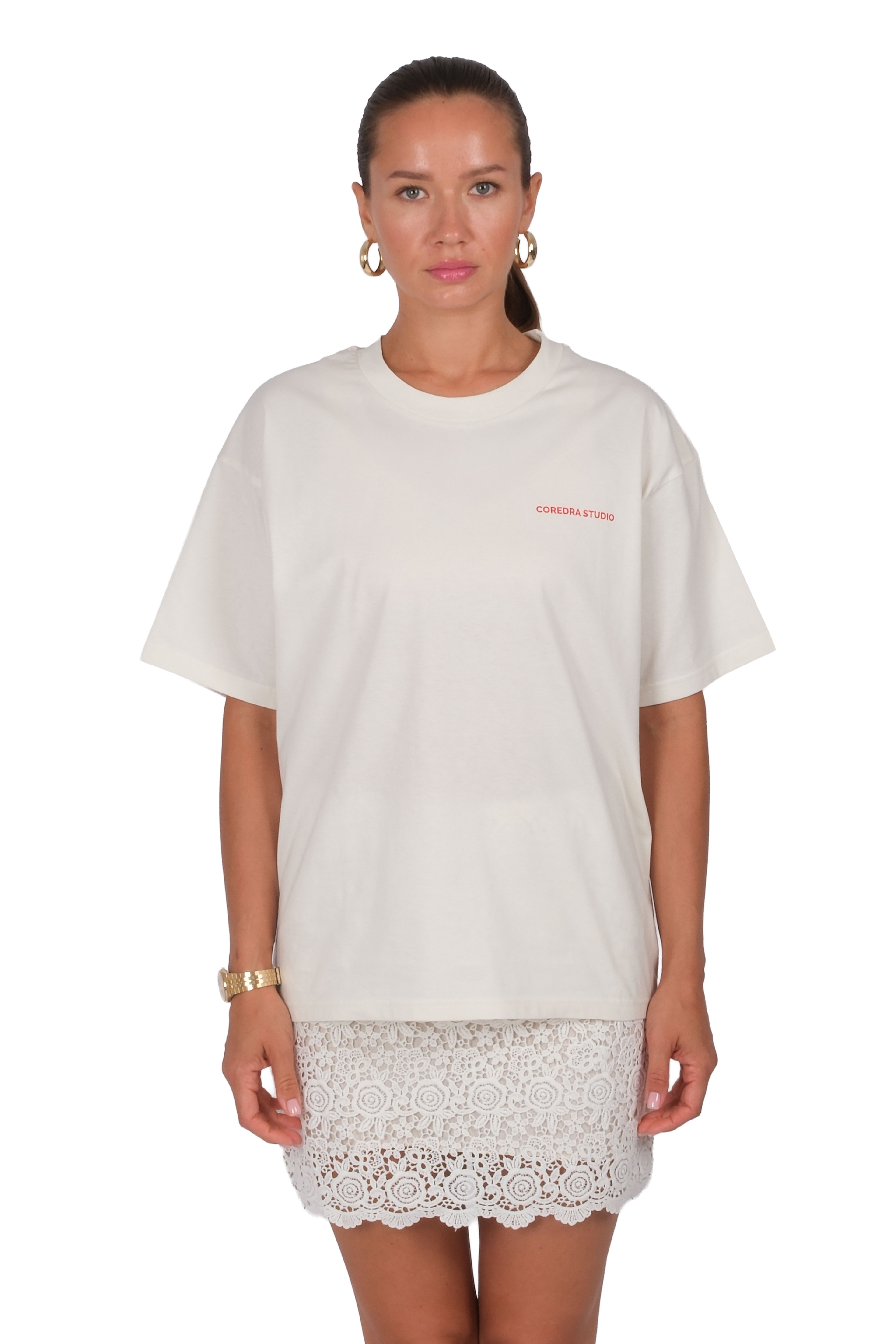 Romantics Oversize Fit T-Shirt Kadın - Ekru C101