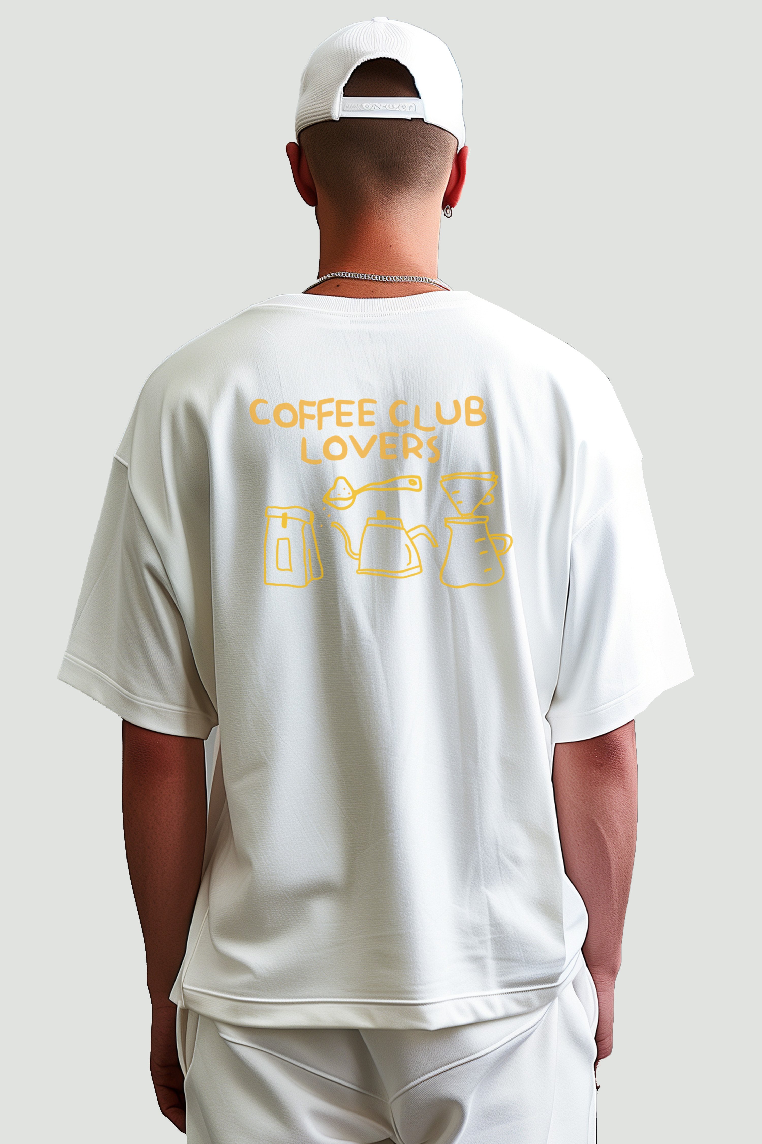 Coffee Club Lovers Oversize T-Shirt Erkek - Ekru