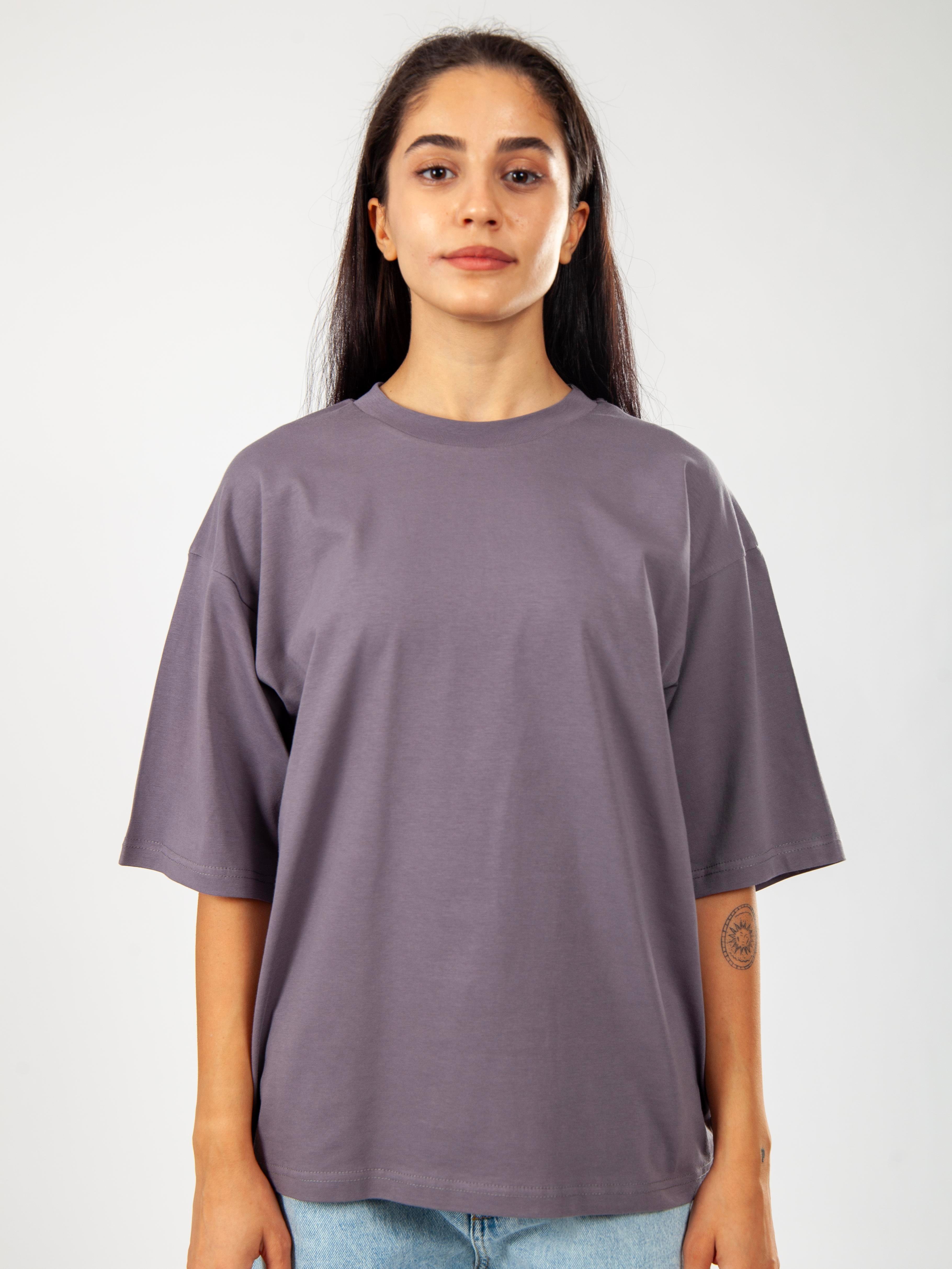 Basic Oversize Kadın T-Shirt - FÜME