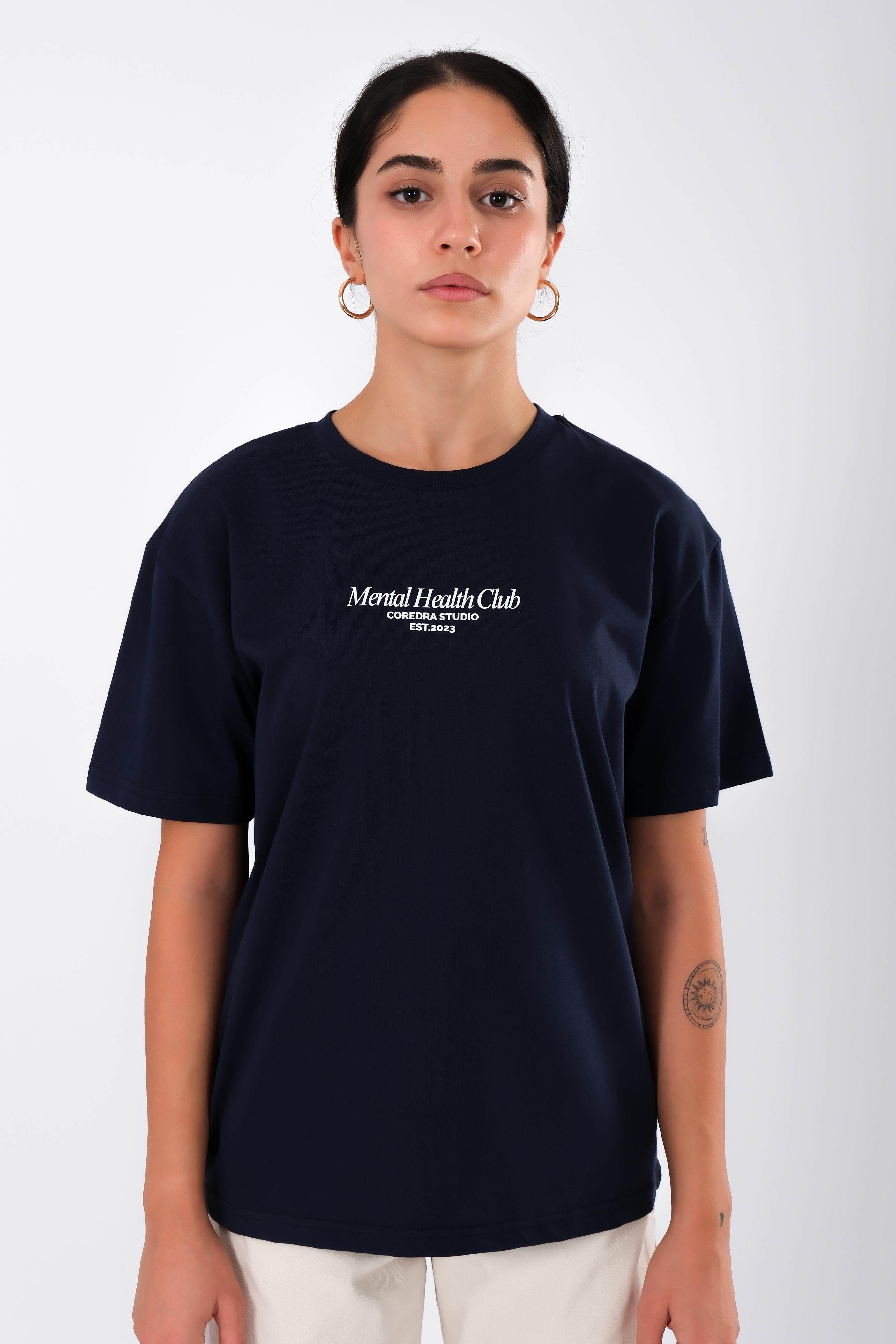 Mental Health Club Relaxed Fit Kadın T-Shirt - Lacivert C501