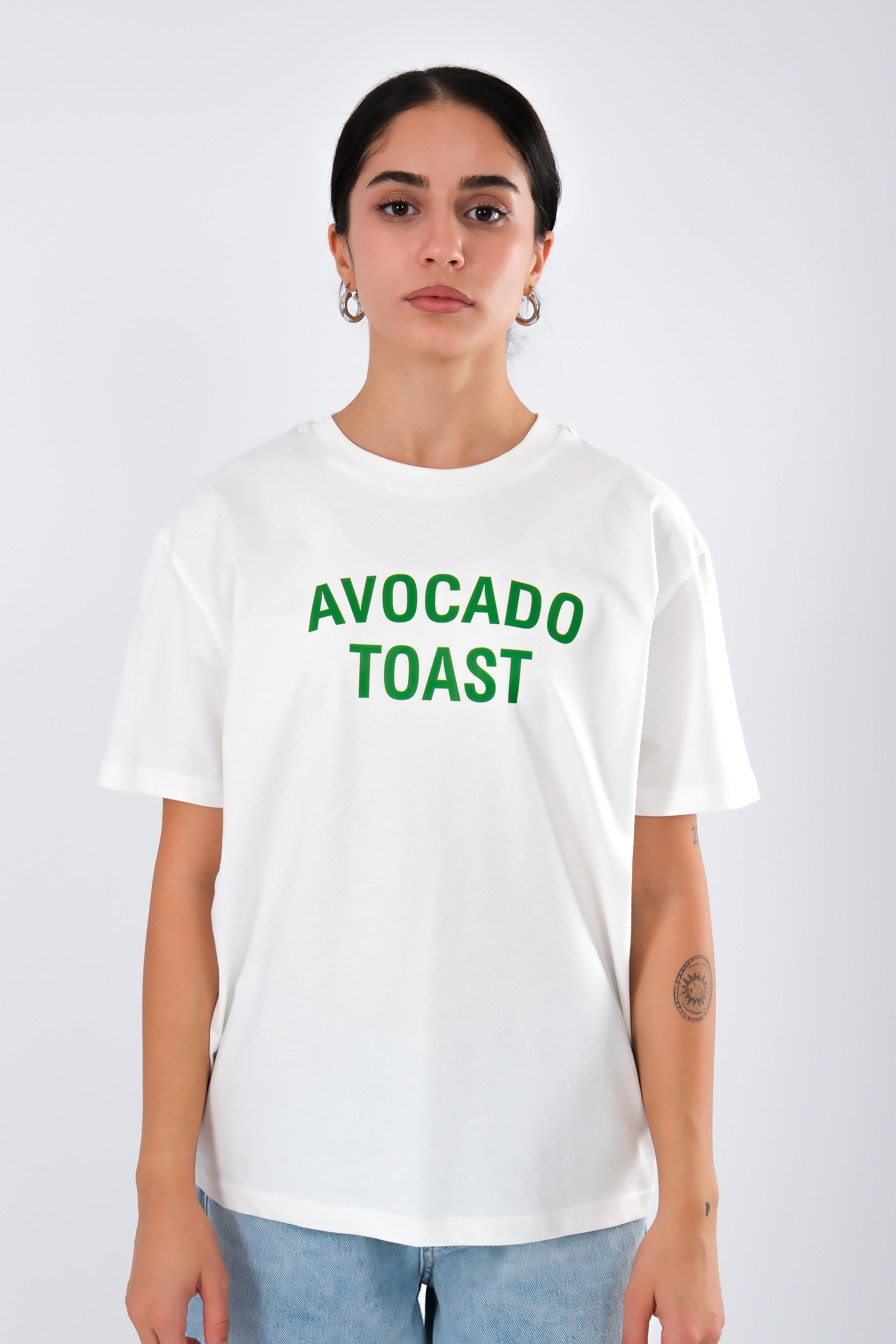 Avocado Toast Relaxed Fit Kadın T-Shirt Ekru C501