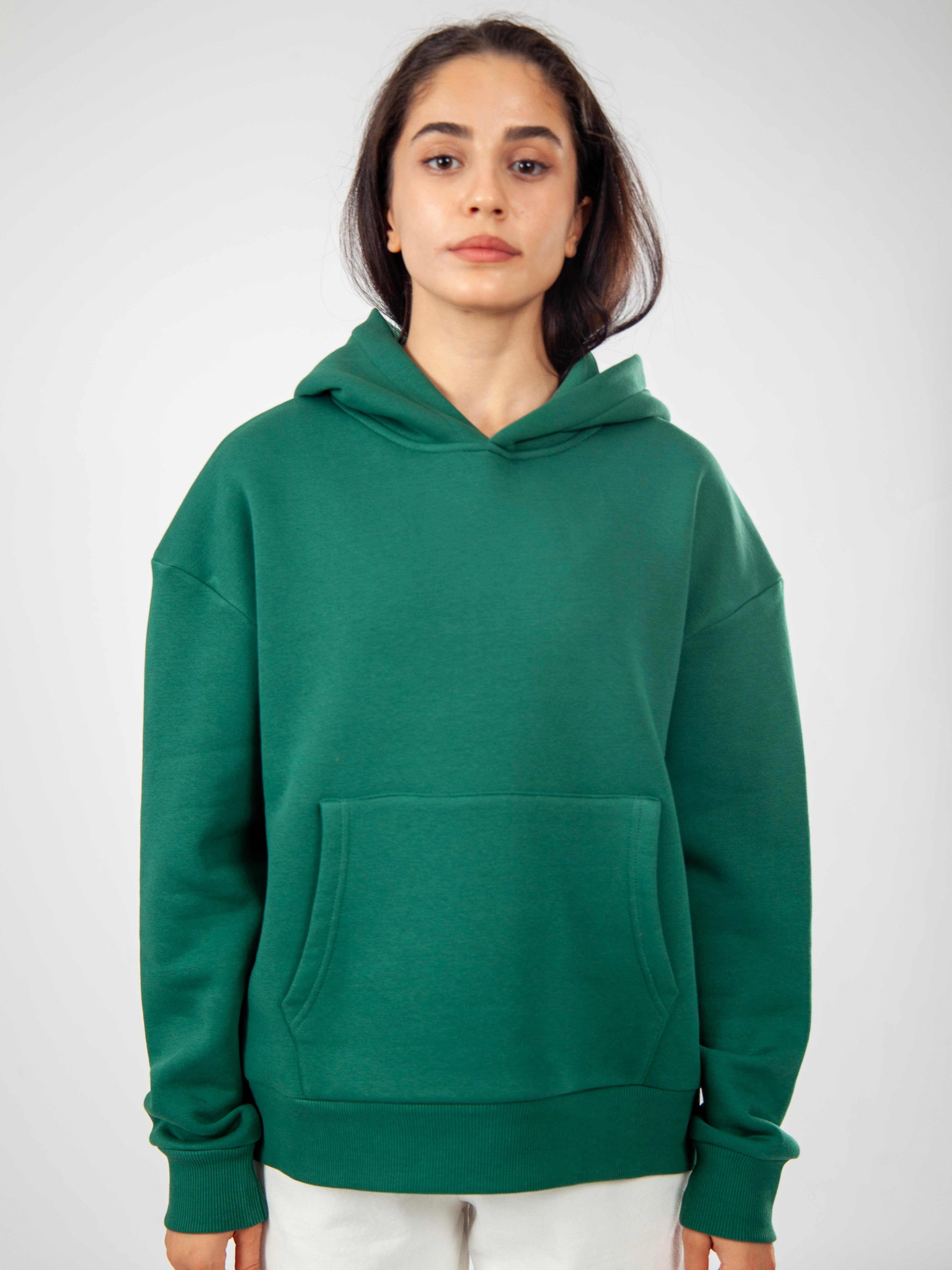 Basic Kadın Relaxed Fit Hoodie - Yeşil C503