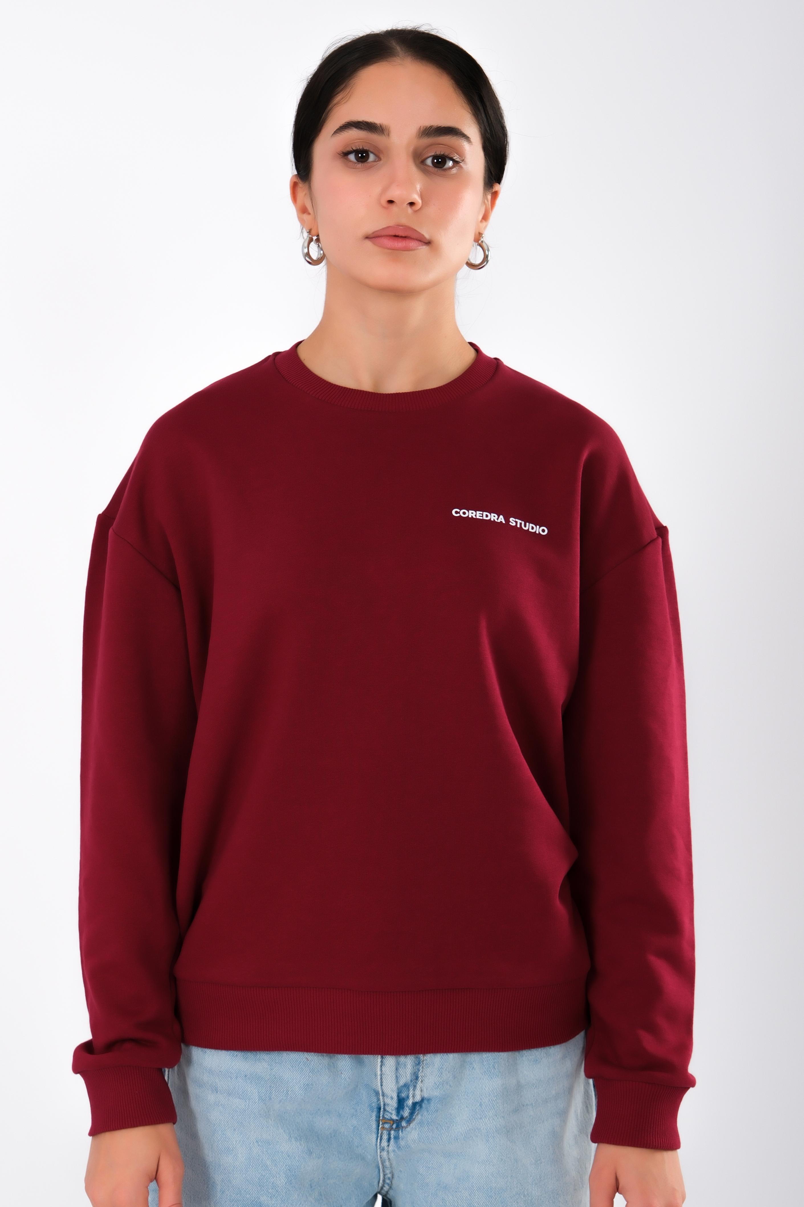 Coredra Studio Bordo  - Relaxed Fit Sweatshirt Kadın C504