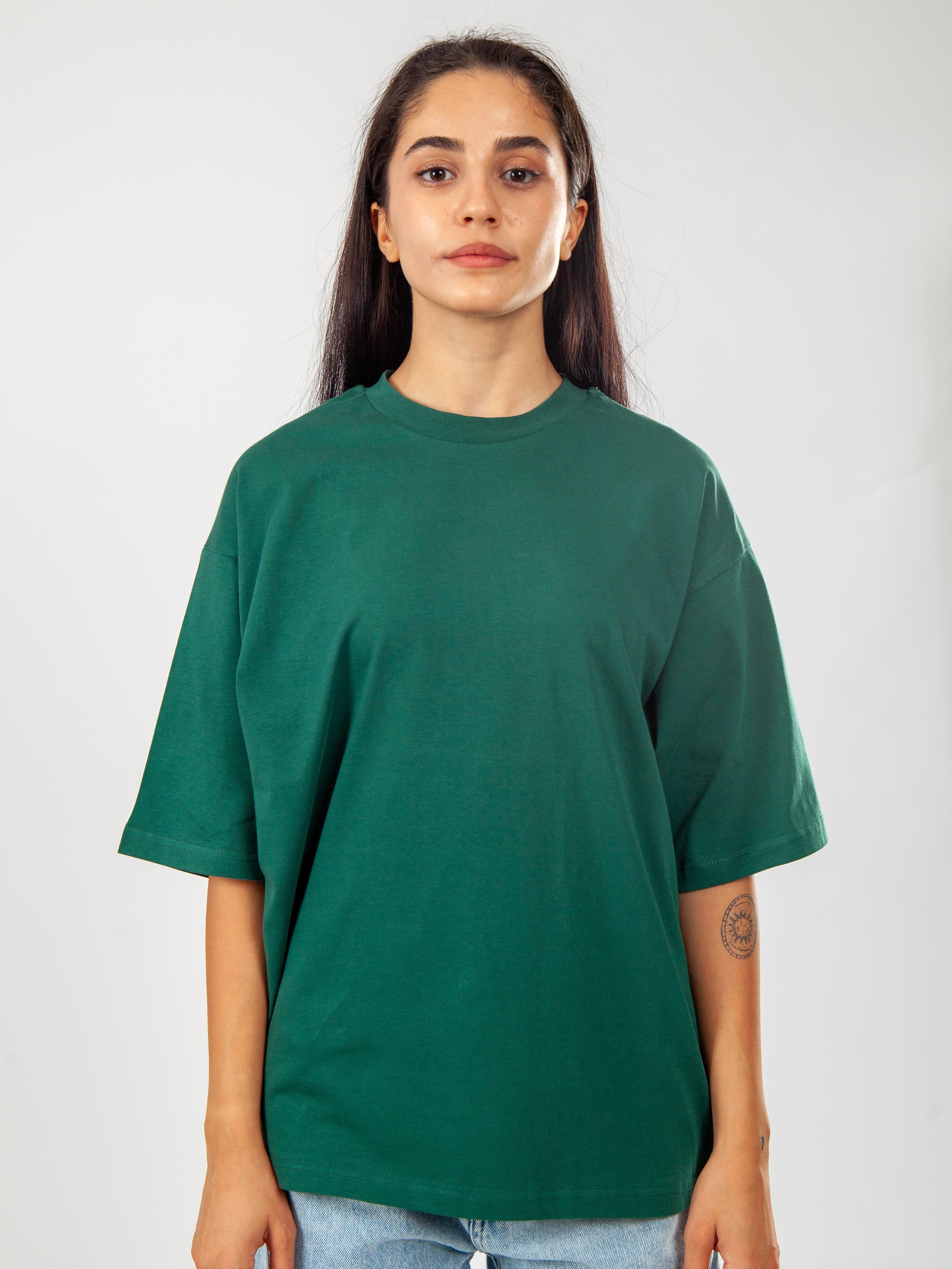 Basic Oversize Kadın T-Shirt - YEŞİL