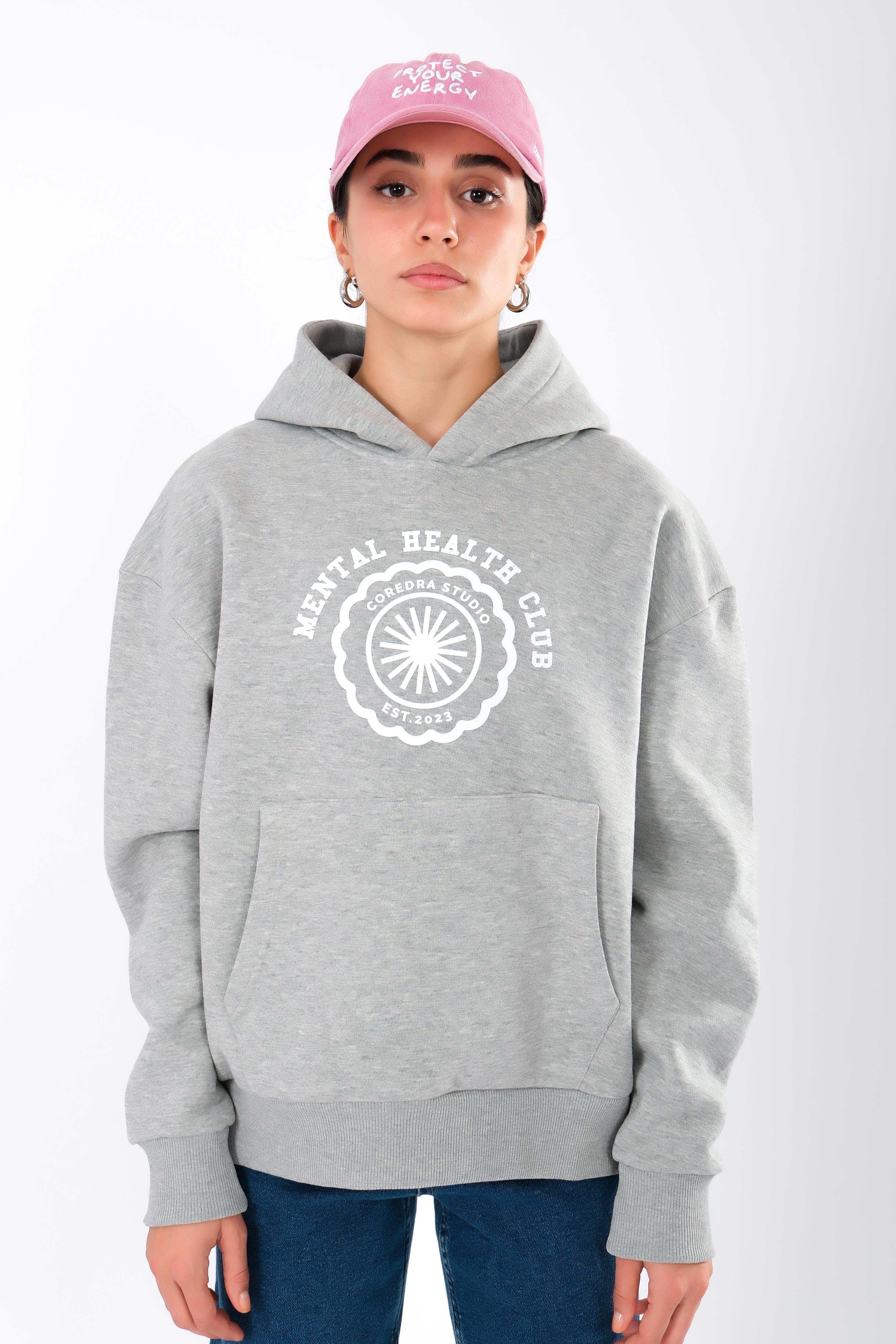 Mental Health Club Relaxed Fit Hoodie Kadın - Gri C503