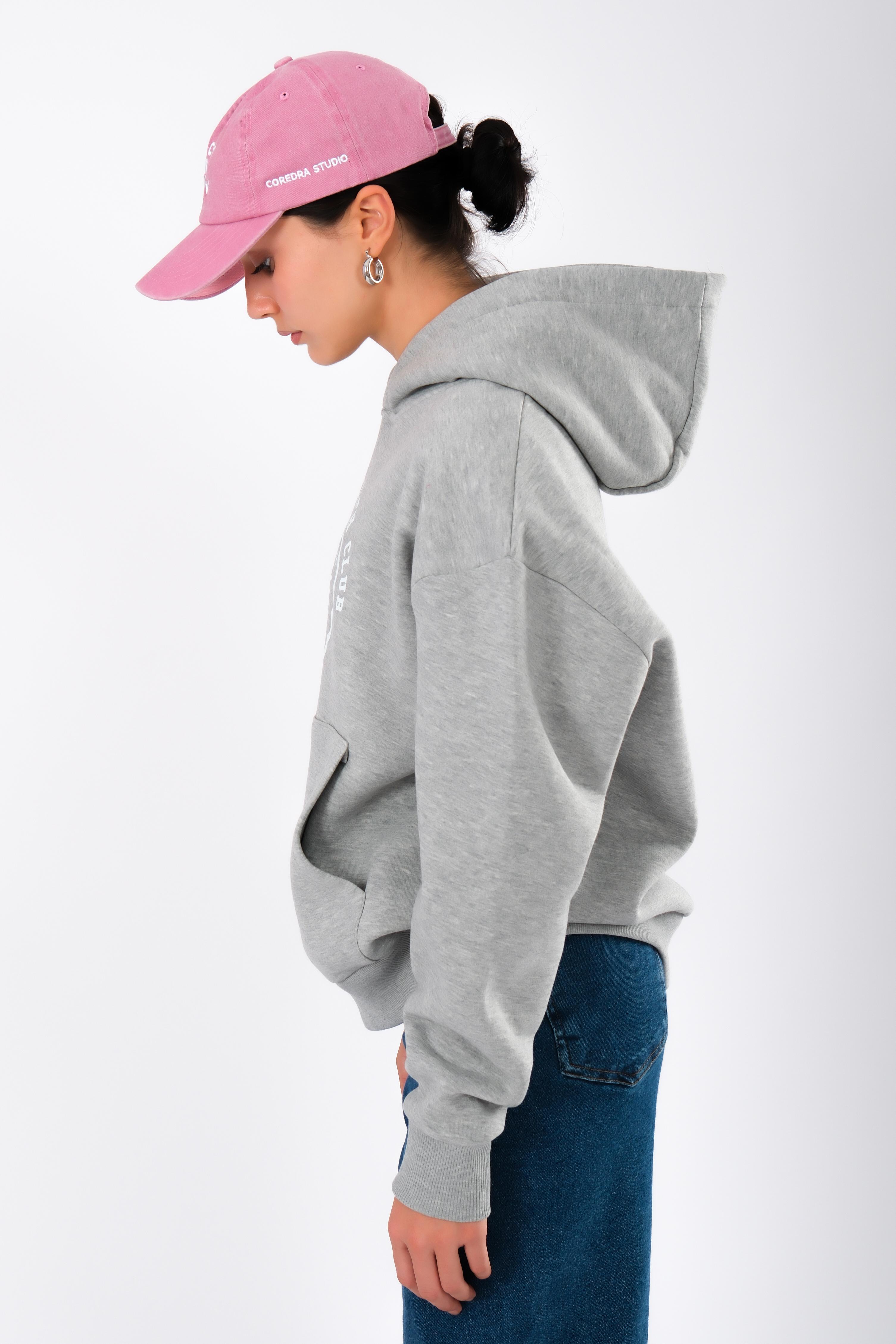 Mental Health Club Relaxed Fit Hoodie Kadın - Gri C503