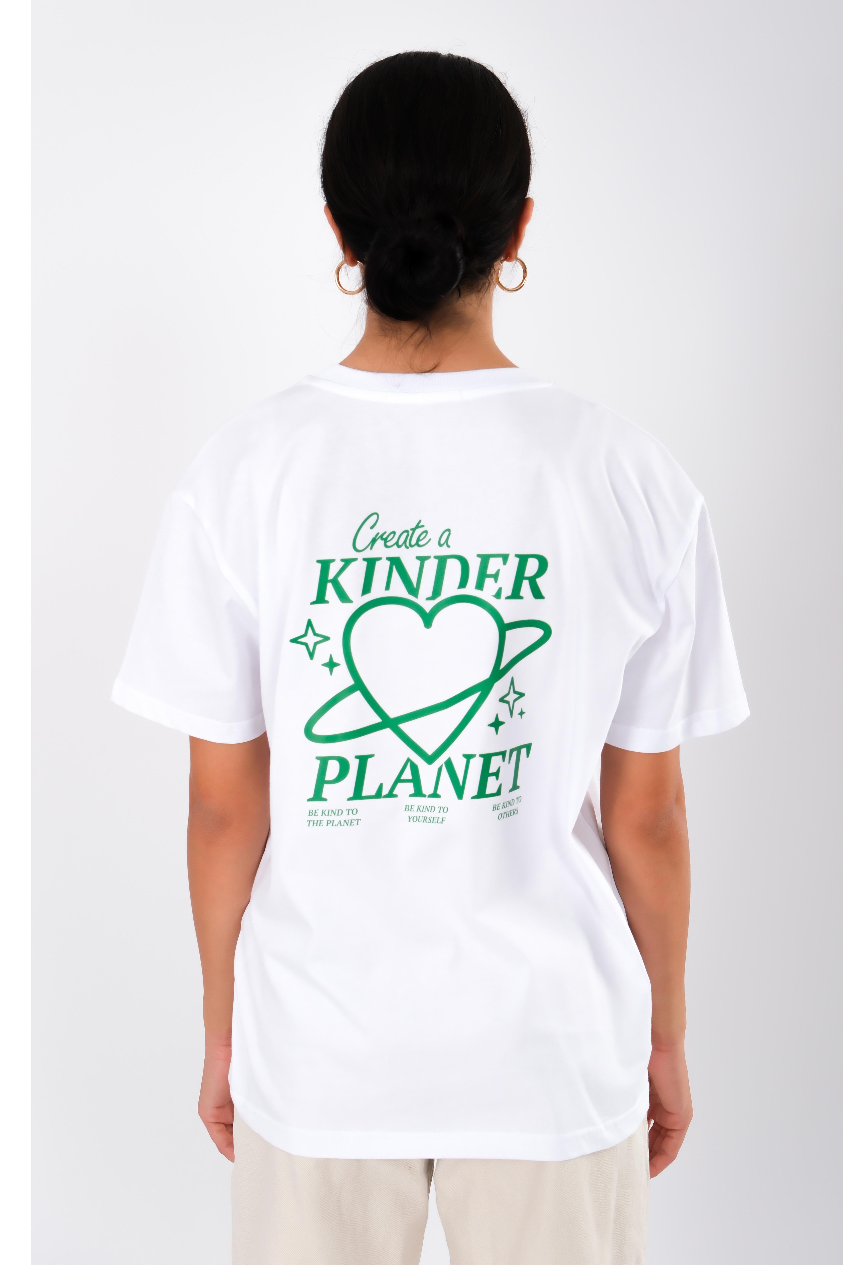 Kinder Planet Relaxed Fit Kadın T-Shirt Beyaz C501